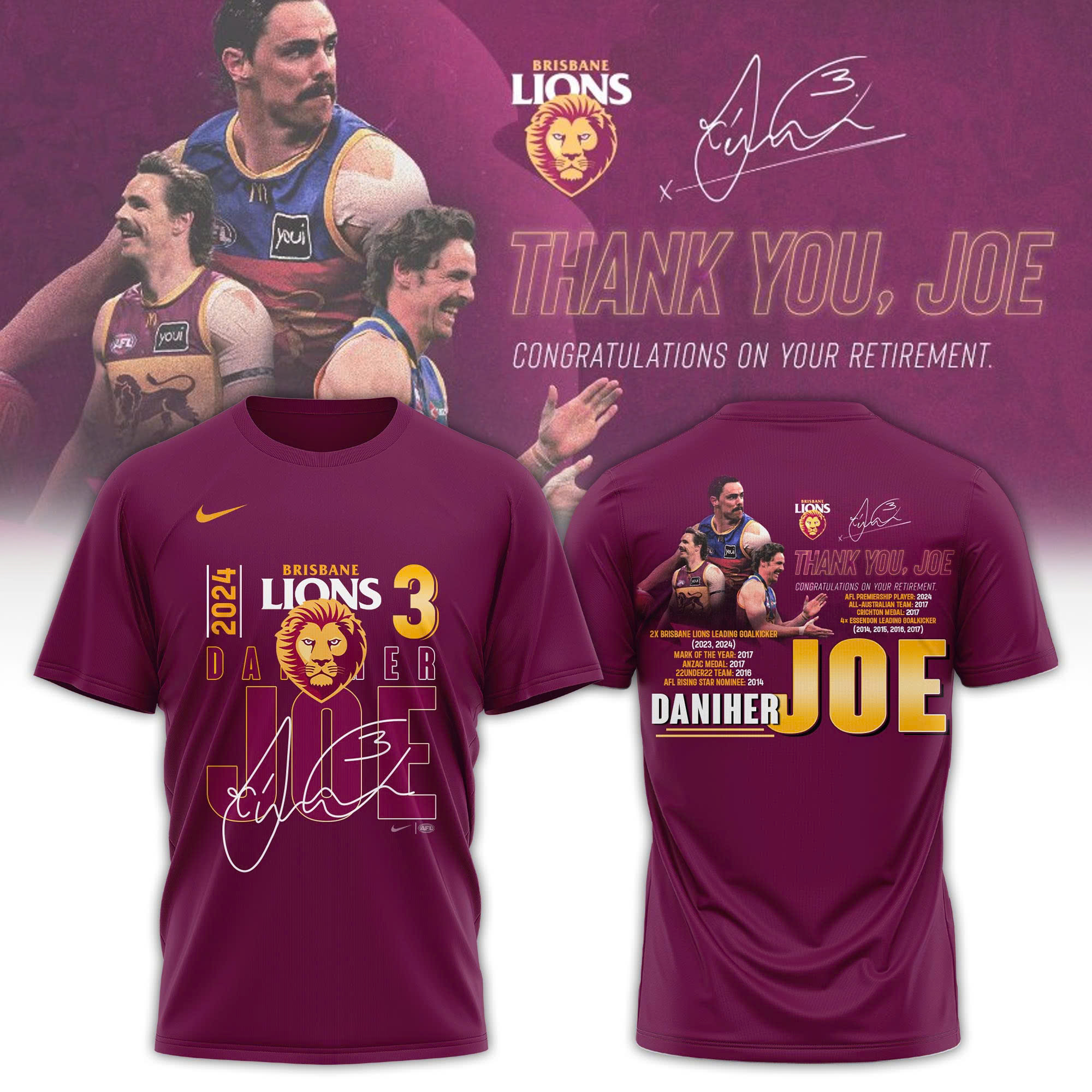Brisbane Lions  Thank You Joe Shirt 