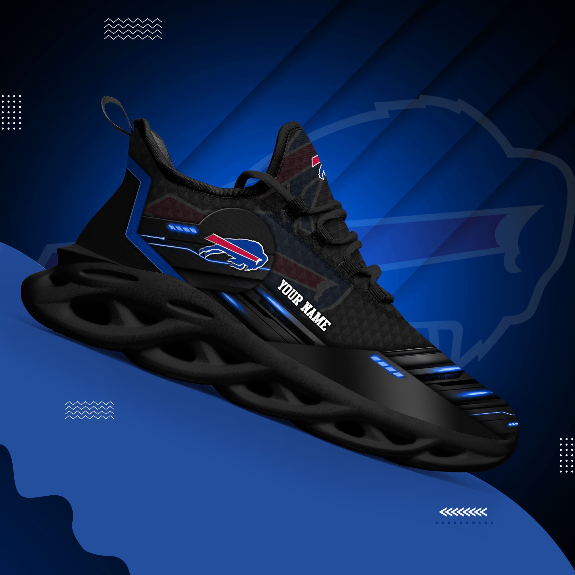 Buffalo Bills Black Clunky Sneaker Custom Name, Max Soul Shoes, Sport Gifts For Fan