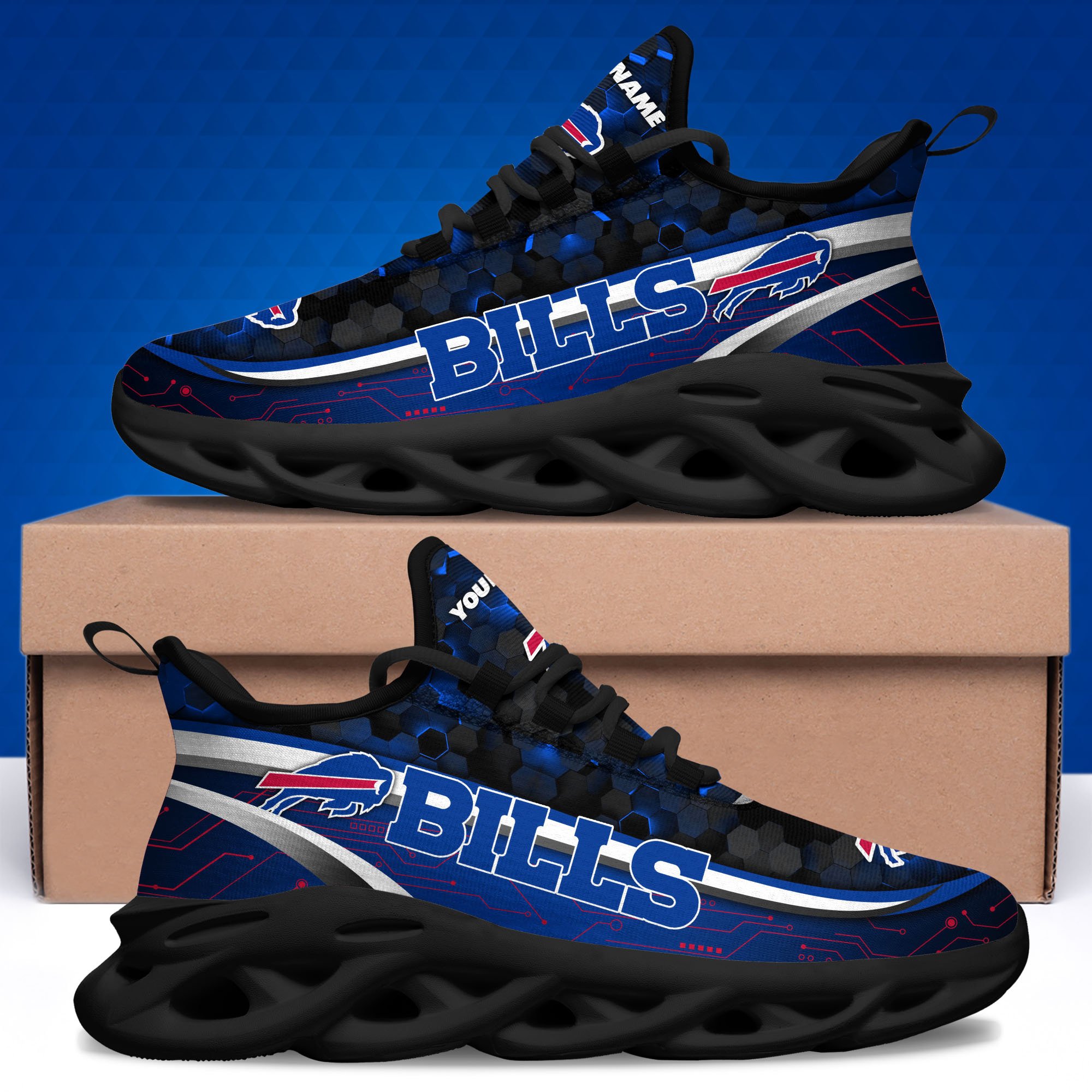 Buffalo Bills Black Clunky Sneakers Custom Name, Max Soul Shoes, Sport Gifts