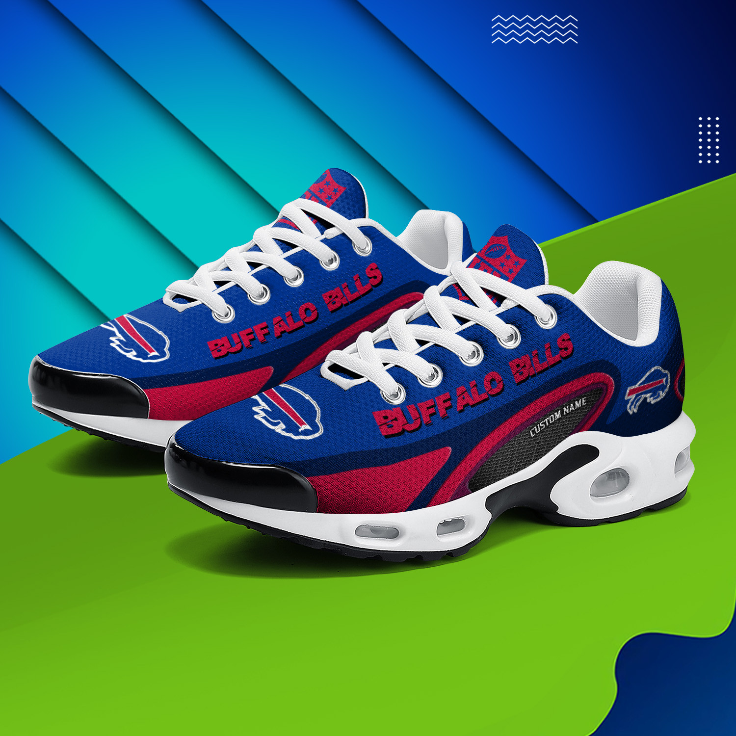 Buffalo Bills Personalized Name Team Logo Mix Colors Oval Line TN Air Max Shoes Air Cushion Sneakers