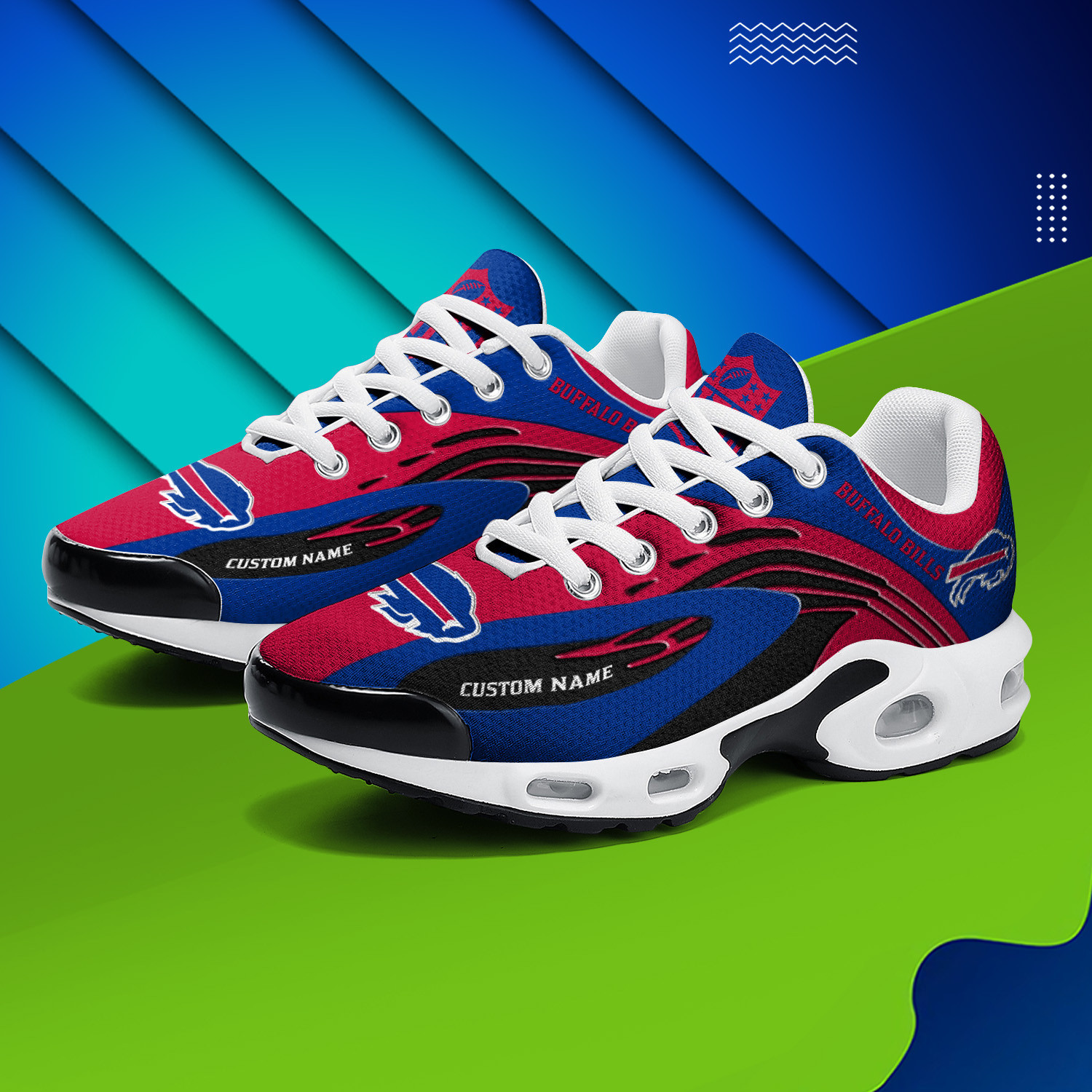 Buffalo Bills Personalized Name Team Logo Mix Colors Wave Line TN Shoes Air Cushion Sneakers