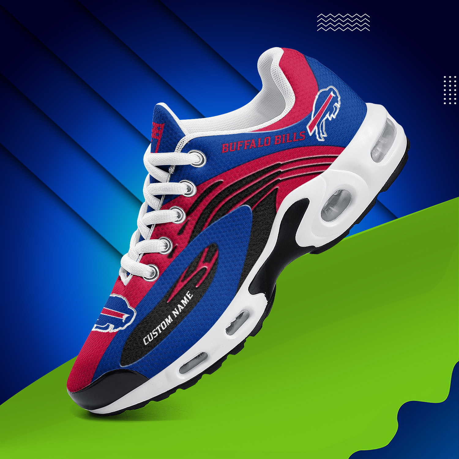Buffalo Bills Personalized Name Team Logo Mix Colors Wave Line TN Shoes Air Cushion Sneakers