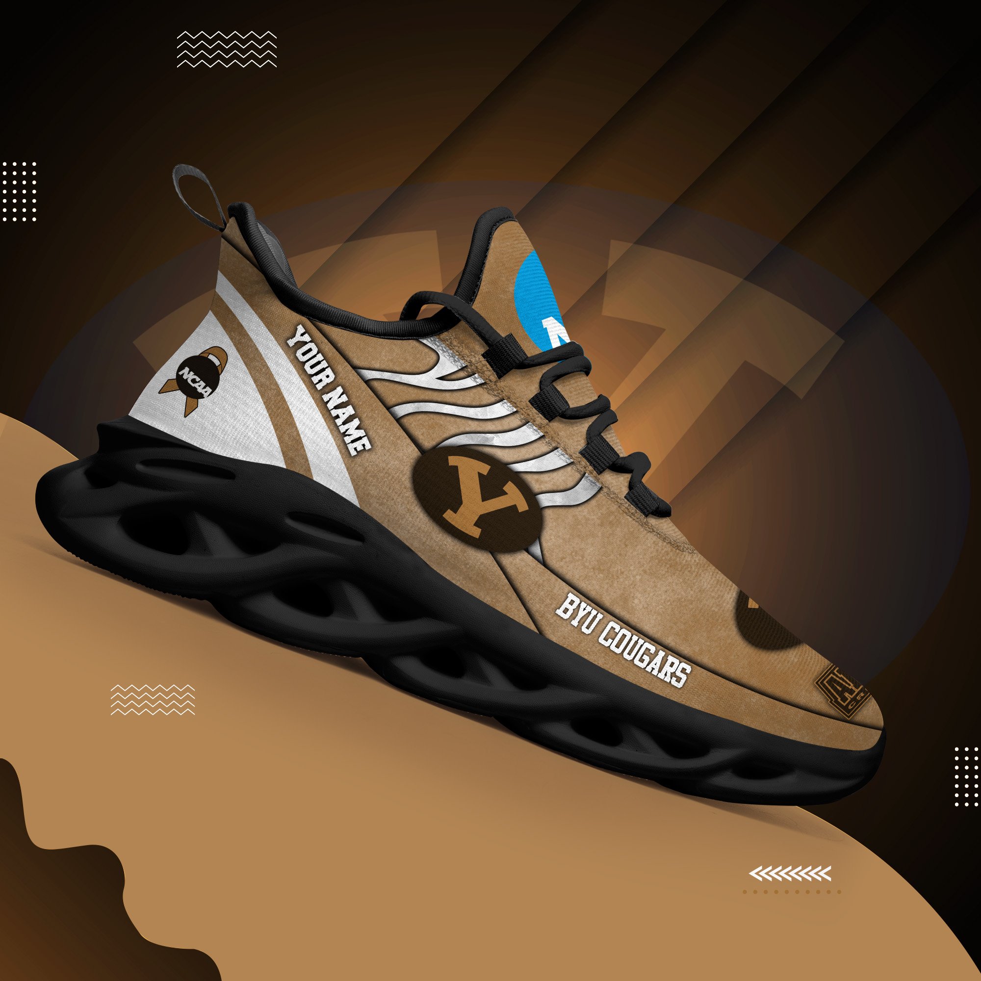 BYU Cougars Black Max Soul Shoes 2025 Versions Custom Your Name And Number 312