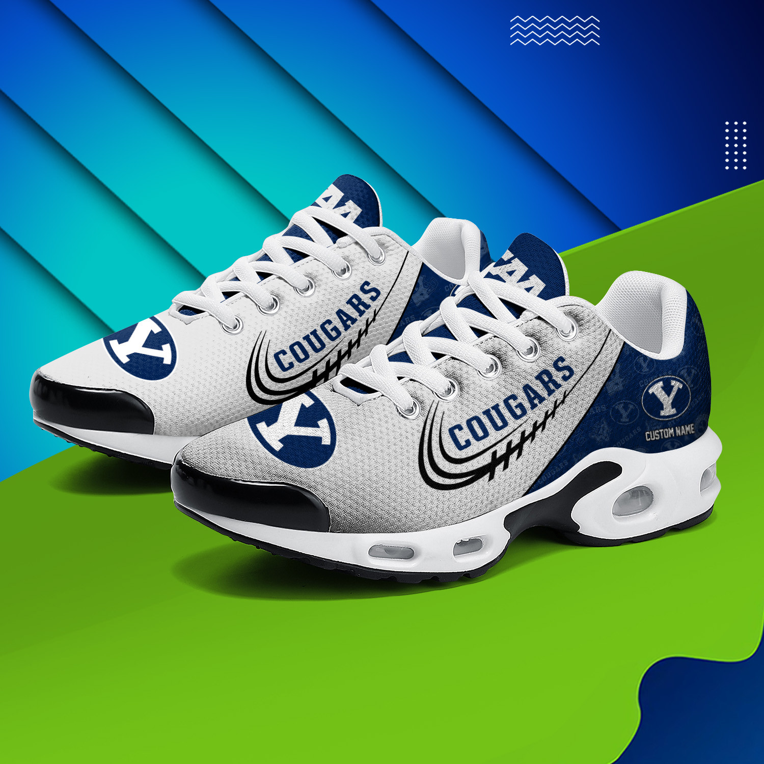 BYU Cougars Personalized Name Team Logo Mix Colors Stitch Line TN Air Max Shoes Air Cushion Sneakers