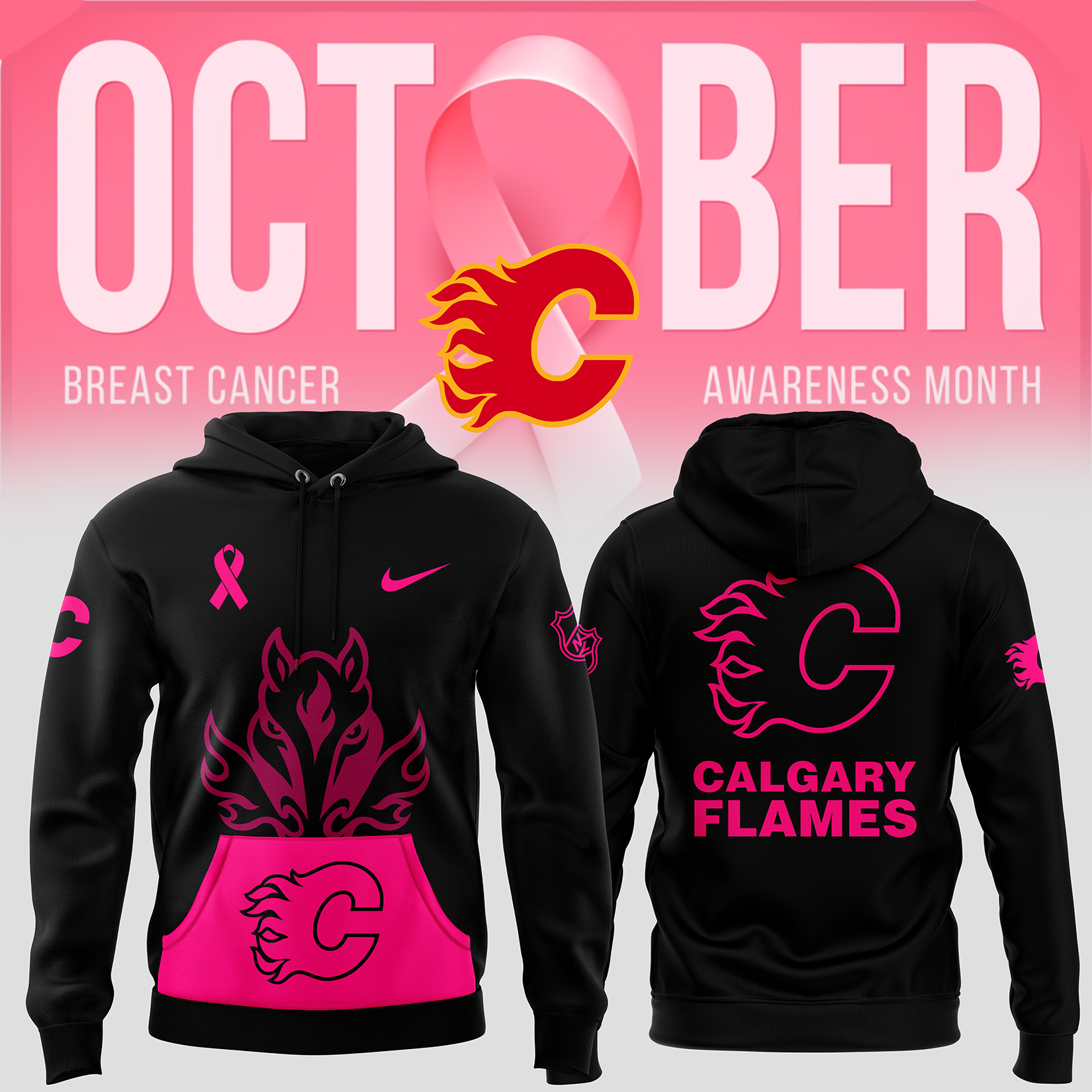 Calgary Flames NHL Breast Cancer Awareness Month Pullover Hoodie 