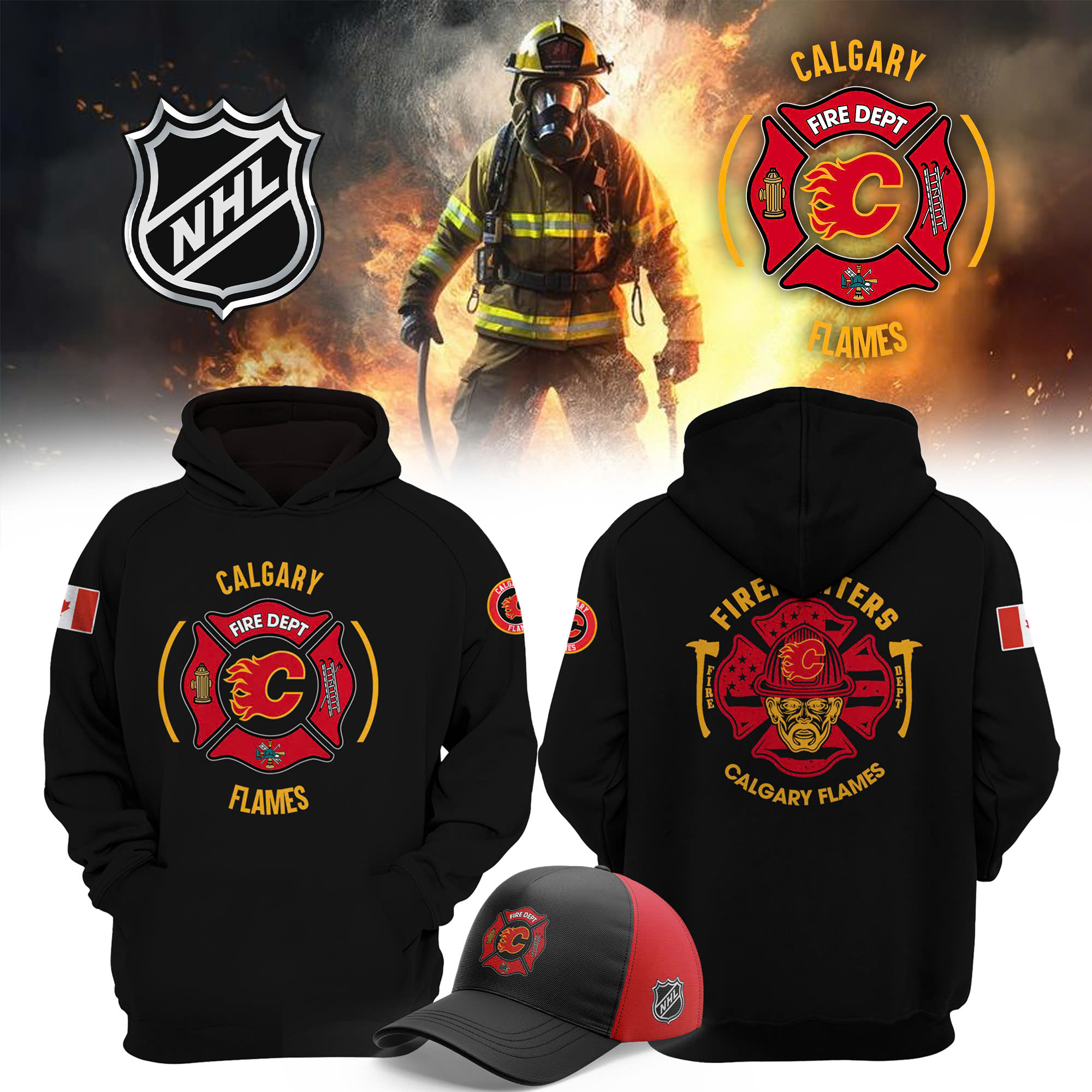 Calgary Flames x Firefighter Appreciation Night Premium Pullover Hoodie 