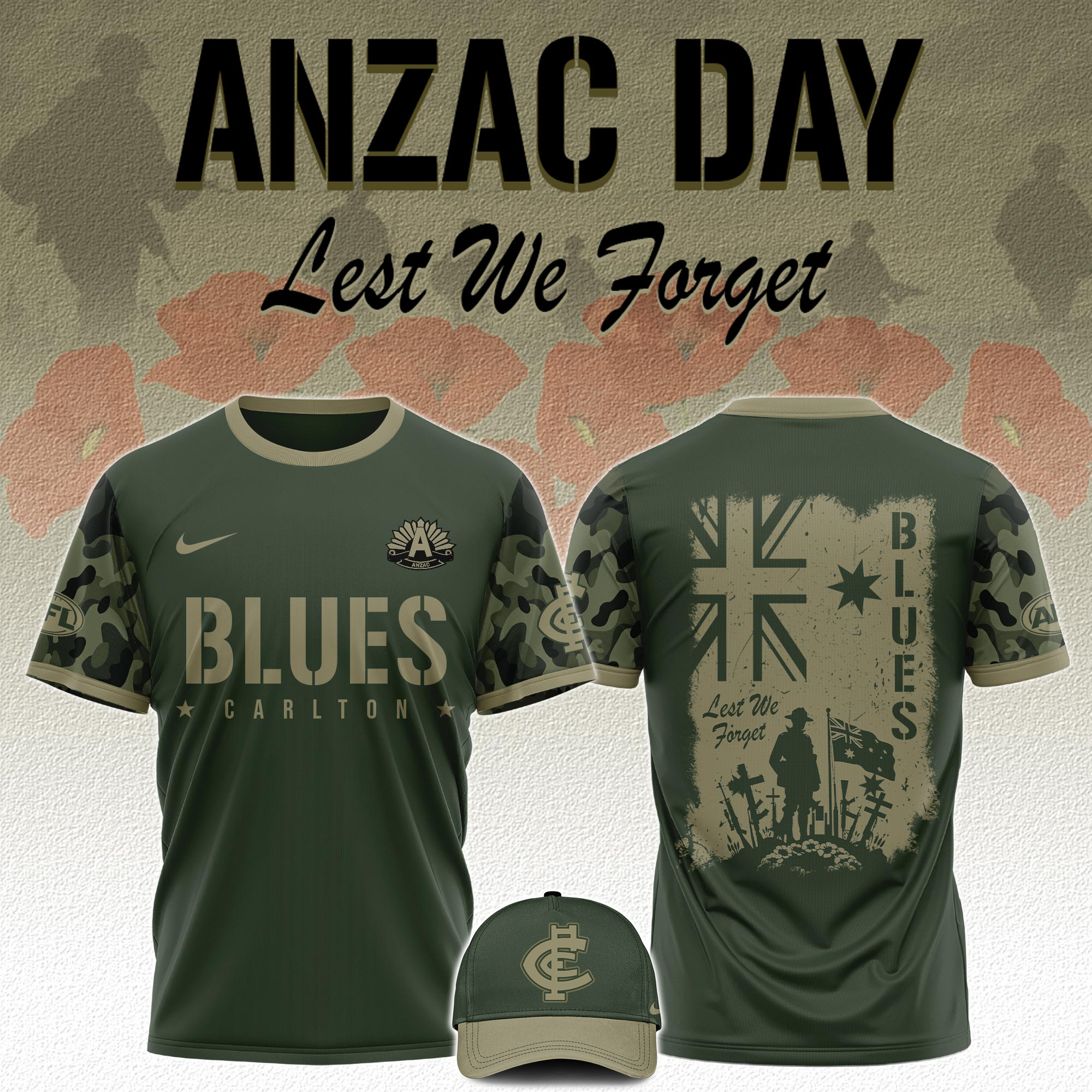 Carlton Blues AFL x Anzac Day   Tshirt 2025 