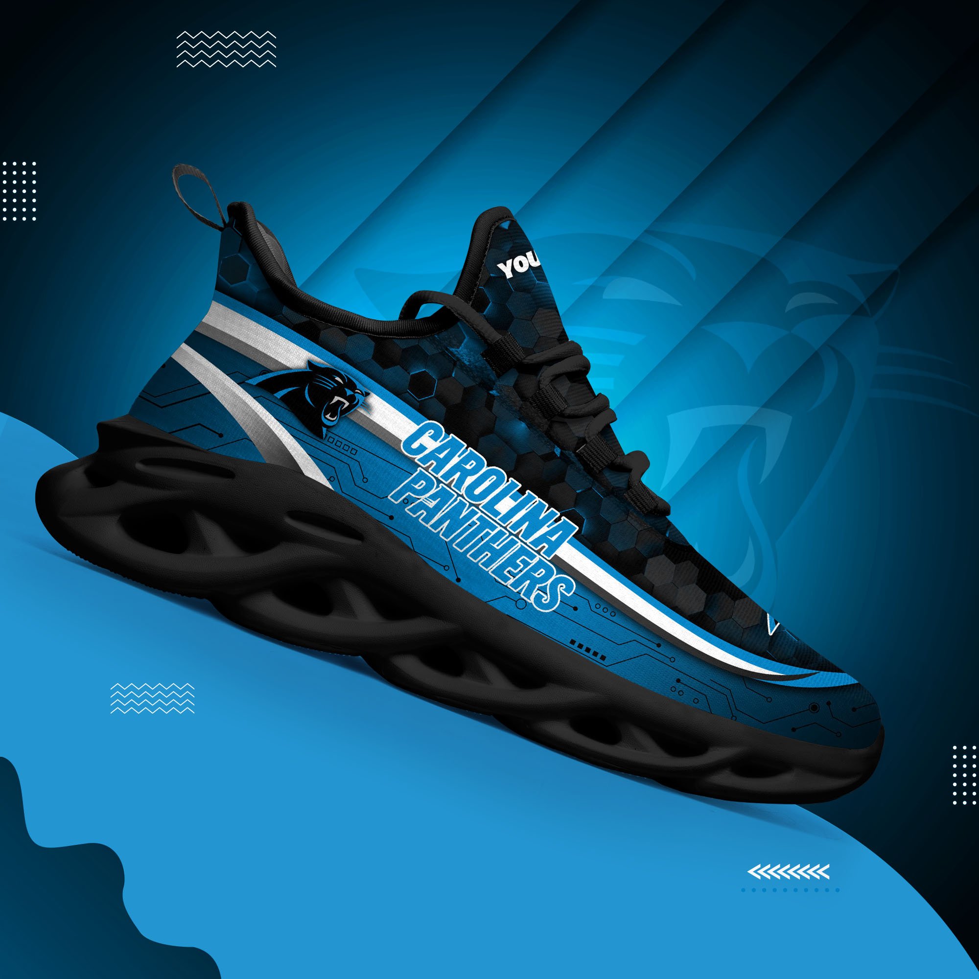 Carolina Panthers Black Clunky Sneakers Custom Name, Max Soul Shoes, Sport Gifts