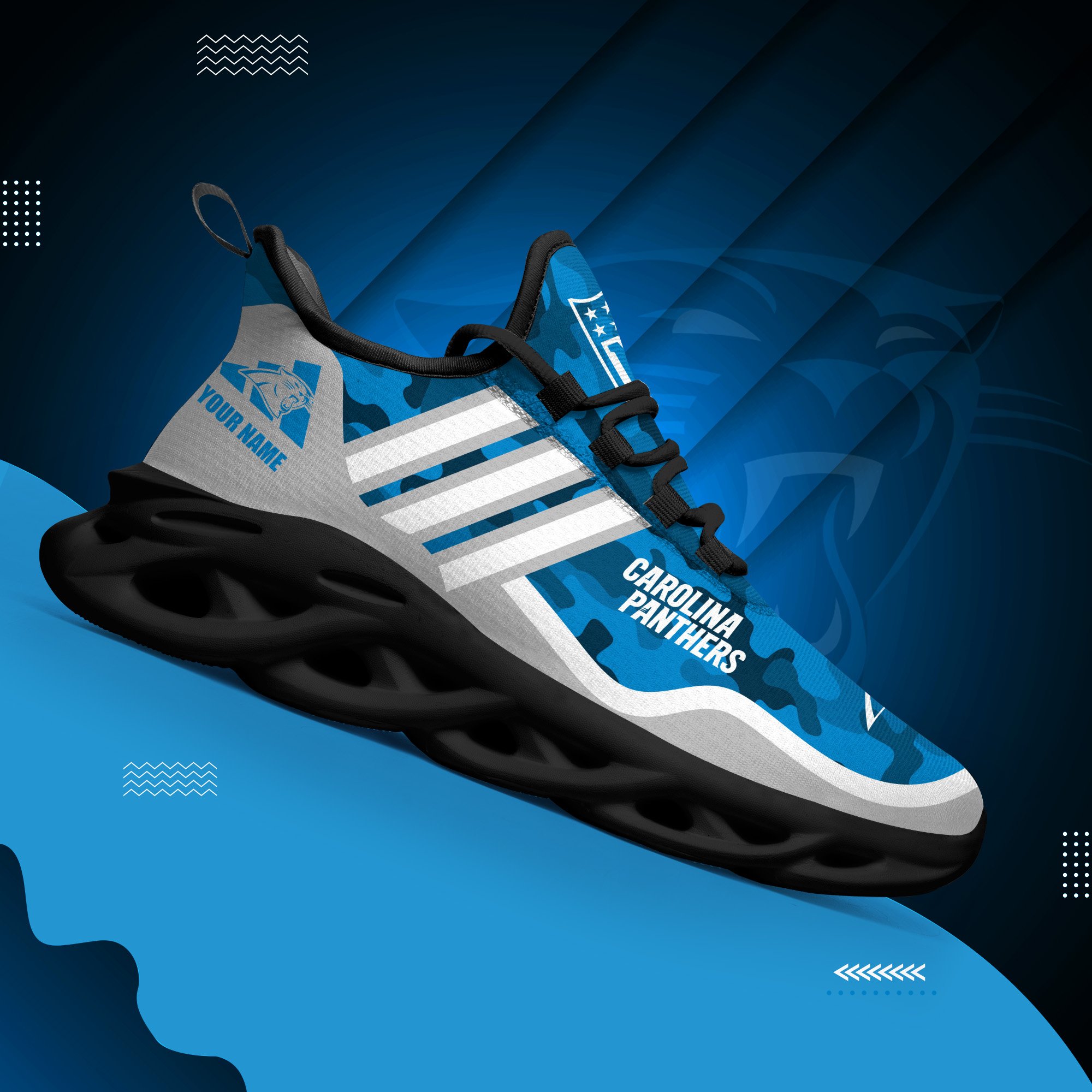 Carolina Panthers Black Max Soul Shoes 2025 Versions Custom Name 430