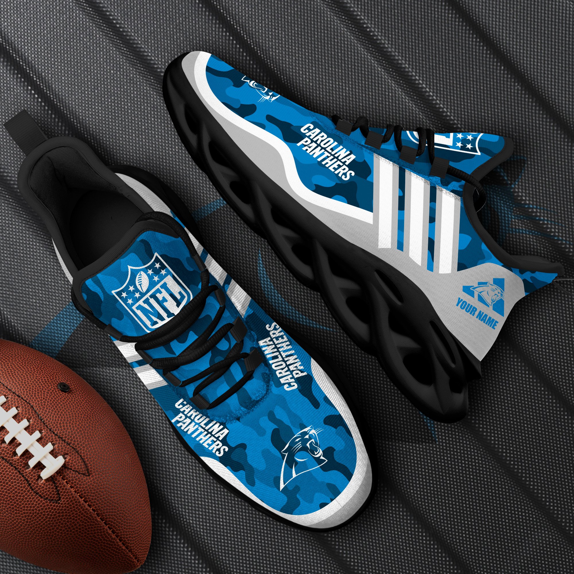 Carolina Panthers Black Max Soul Shoes 2025 Versions Custom Name 430