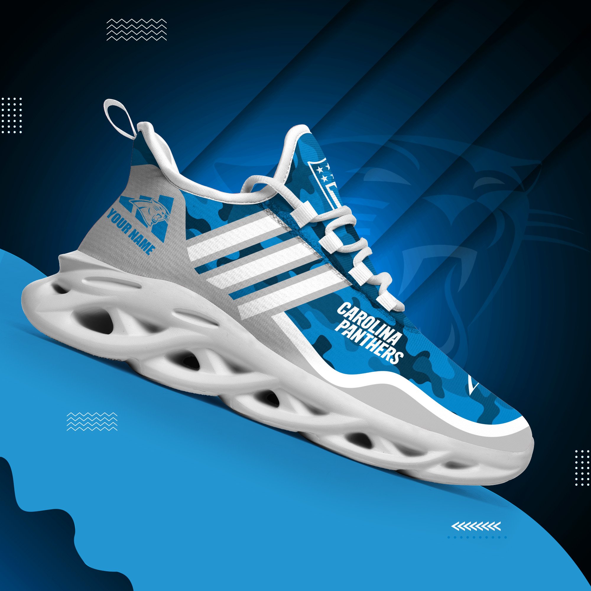 Carolina Panthers Black Max Soul Shoes 2025 Versions Custom Name 430