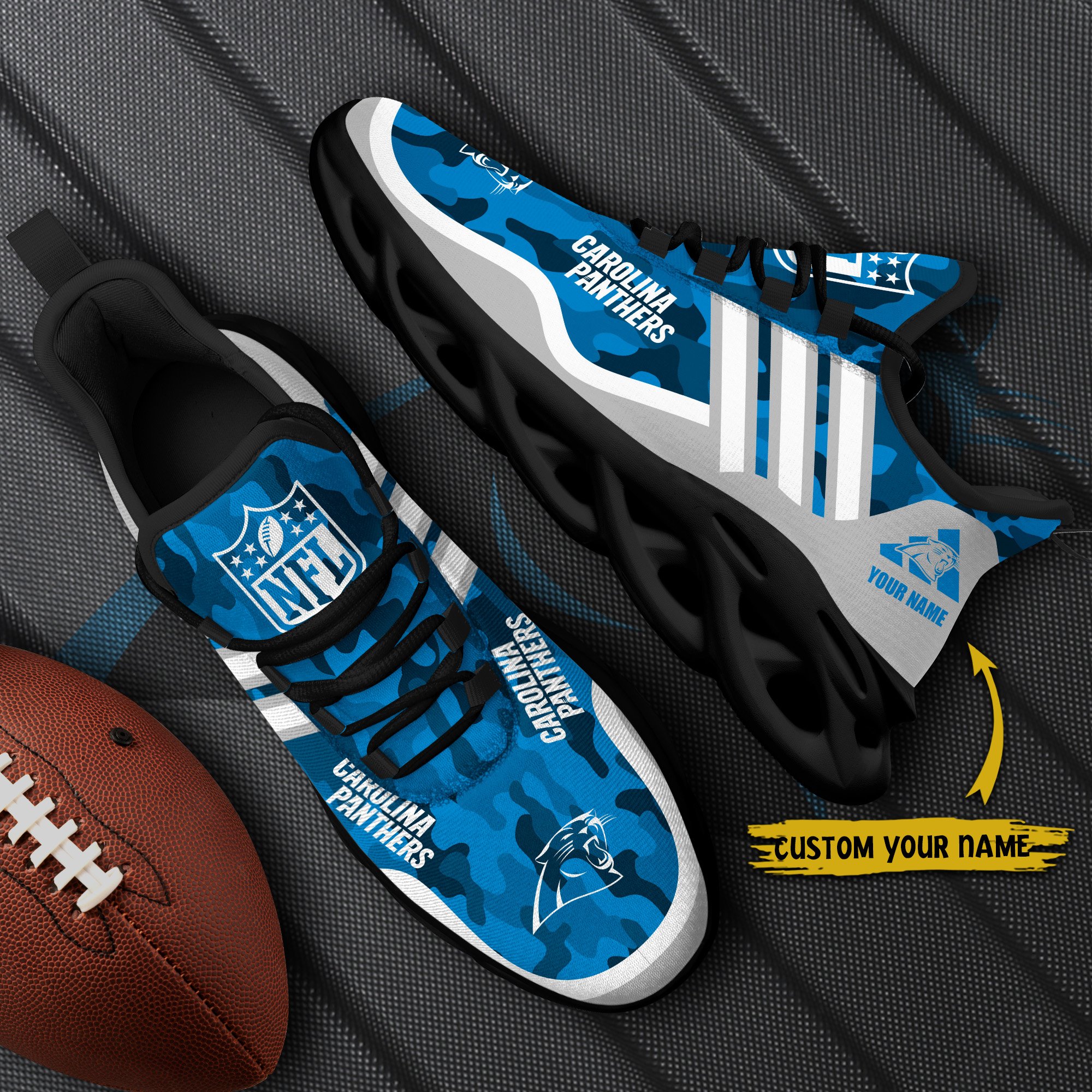 Carolina Panthers Black Max Soul Shoes 2025 Versions Custom Name 430