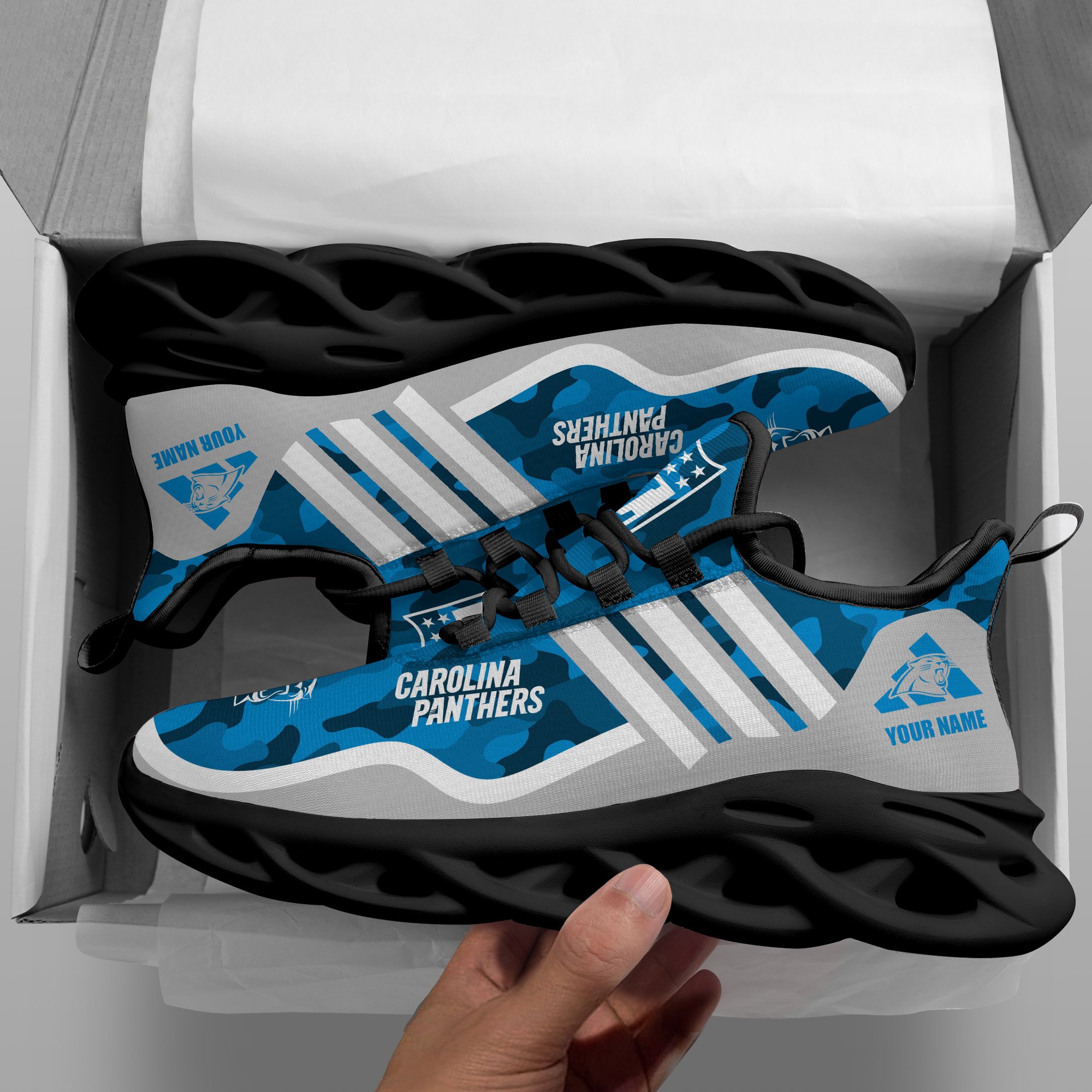 Carolina Panthers Black Max Soul Shoes 2025 Versions Custom Name 430