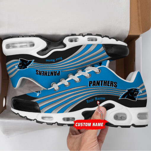 Carolina Panthers Personalized Name Team Colors Wave Lines TN Air Max Shoes Air Cushion Sneakers