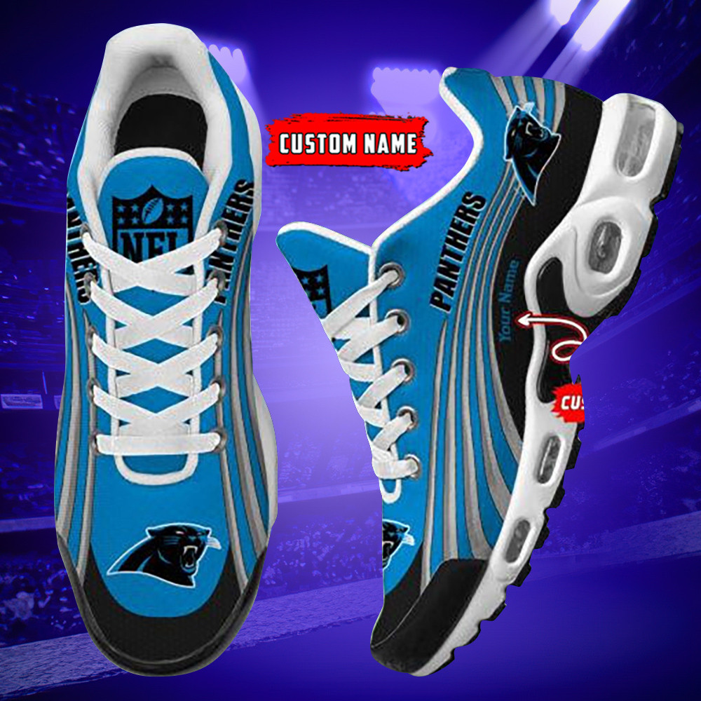 Carolina Panthers Personalized Name Team Colors Wave Lines TN Air Max Shoes Air Cushion Sneakers