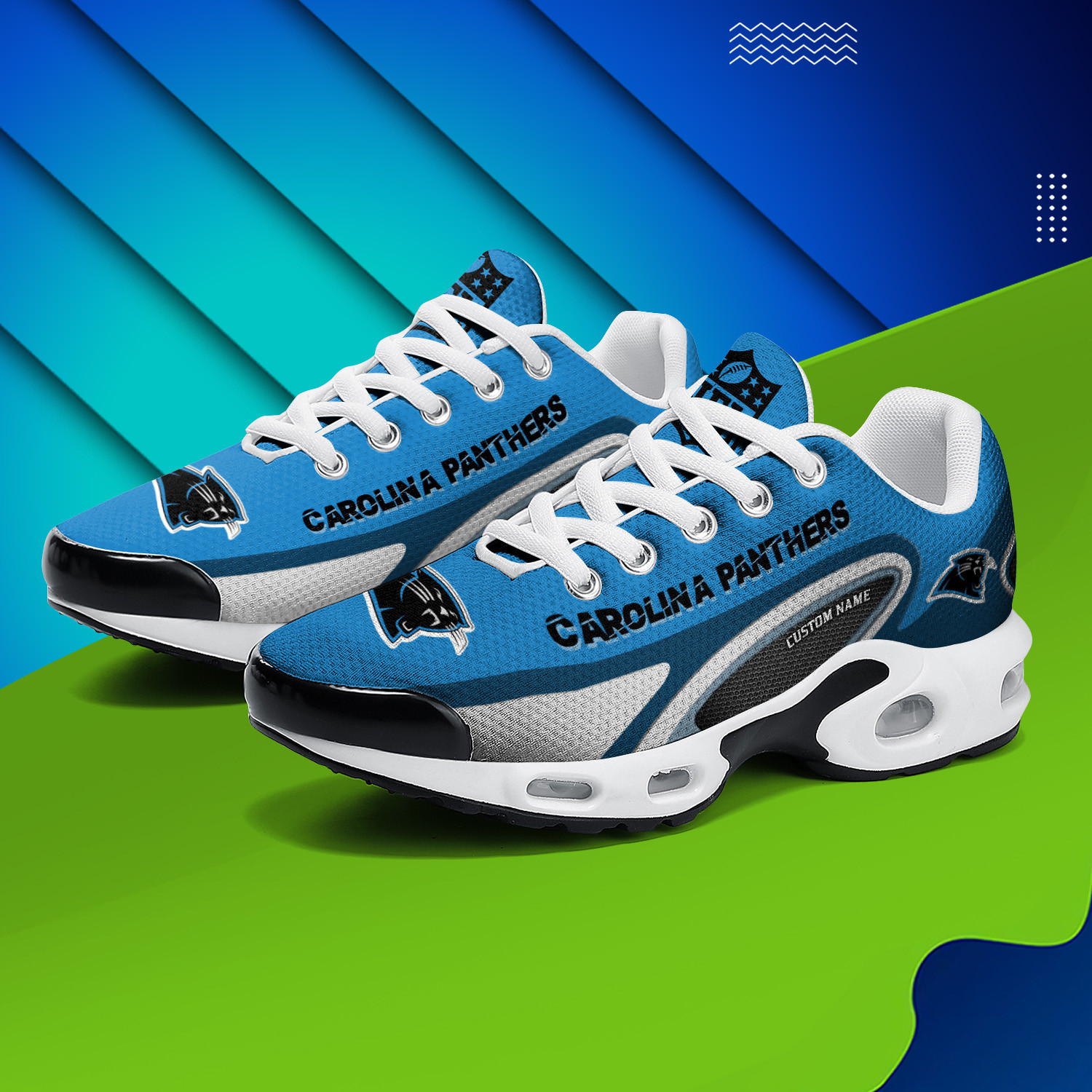 Carolina Panthers Personalized Name Team Logo Mix Colors Oval Line TN Air Max Shoes Air Cushion Sneakers