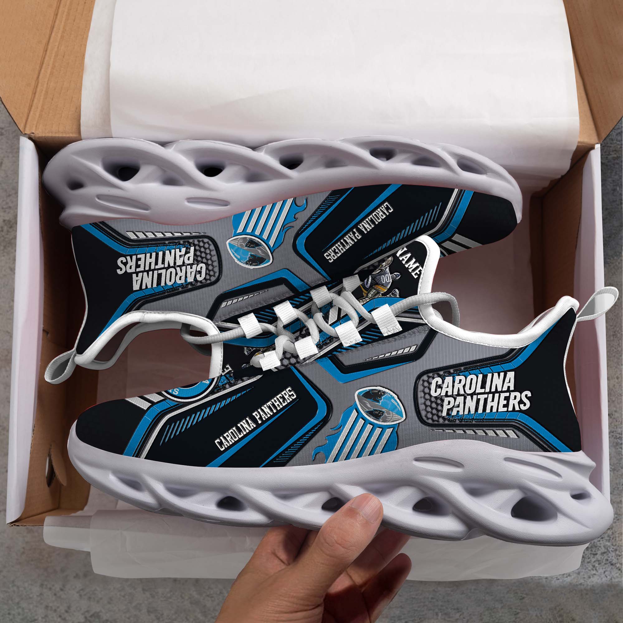 Carolina Panthers White C Sneakers 2025 Version Personalized Your Name, Sport Sneakers , Sport Gifts PH605