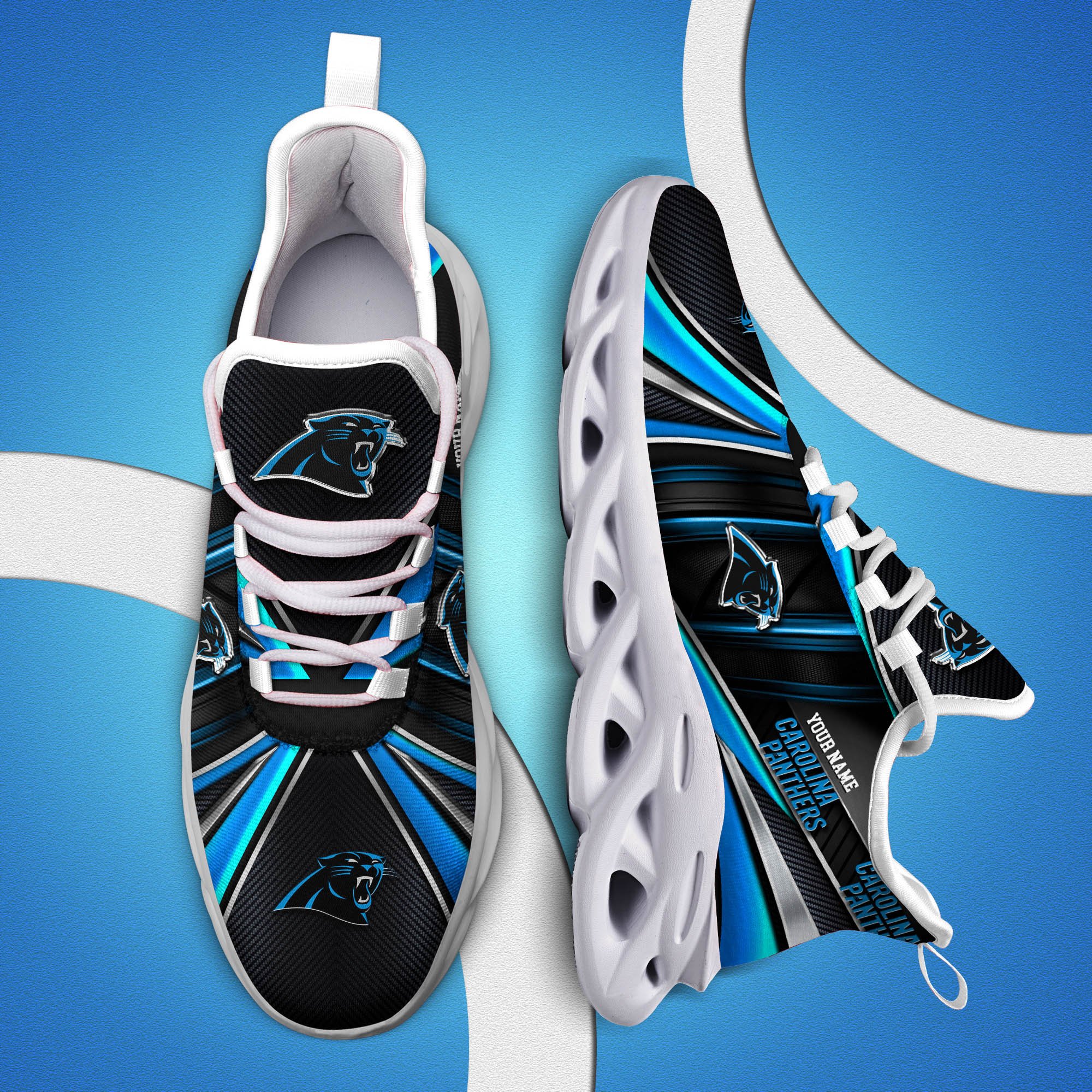 Carolina Panthers White C Sneakers 2025 Version Personalized Your Name, Sport Team Sneakers, Sport Gifts PH892