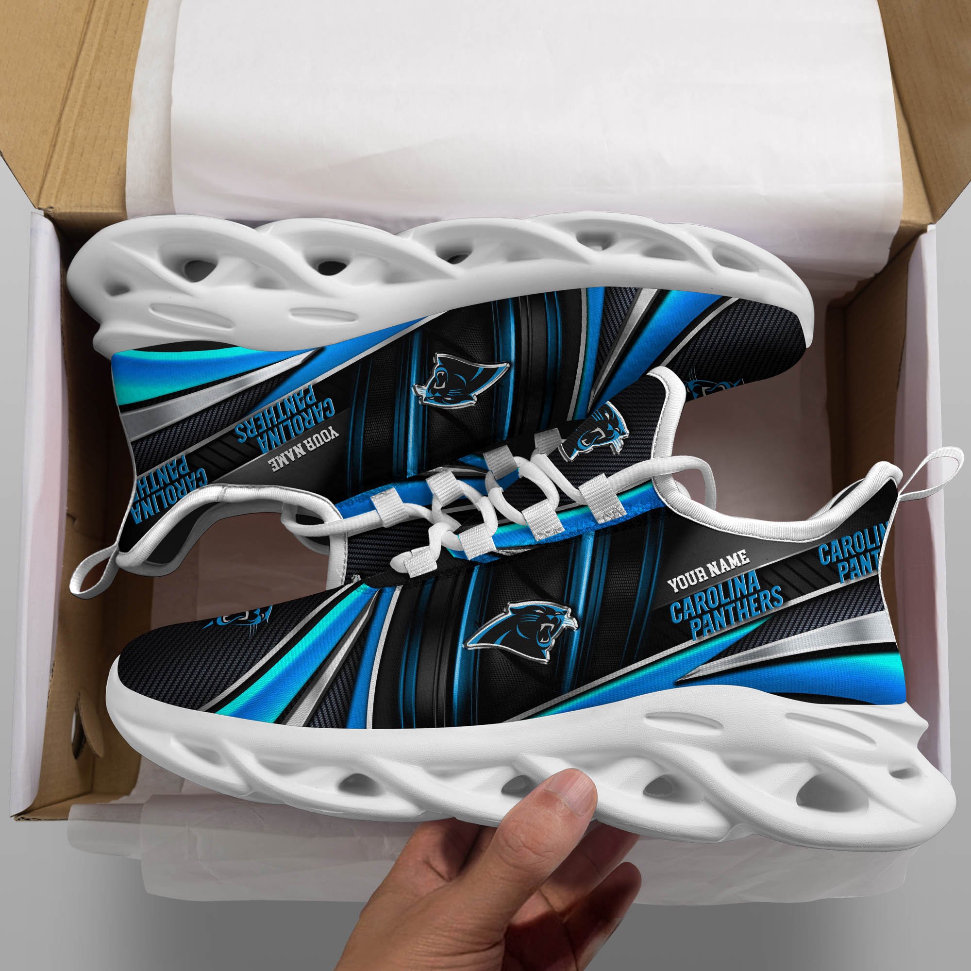 Carolina Panthers White C Sneakers 2025 Version Personalized Your Name, Sport Team Sneakers, Sport Gifts PH892