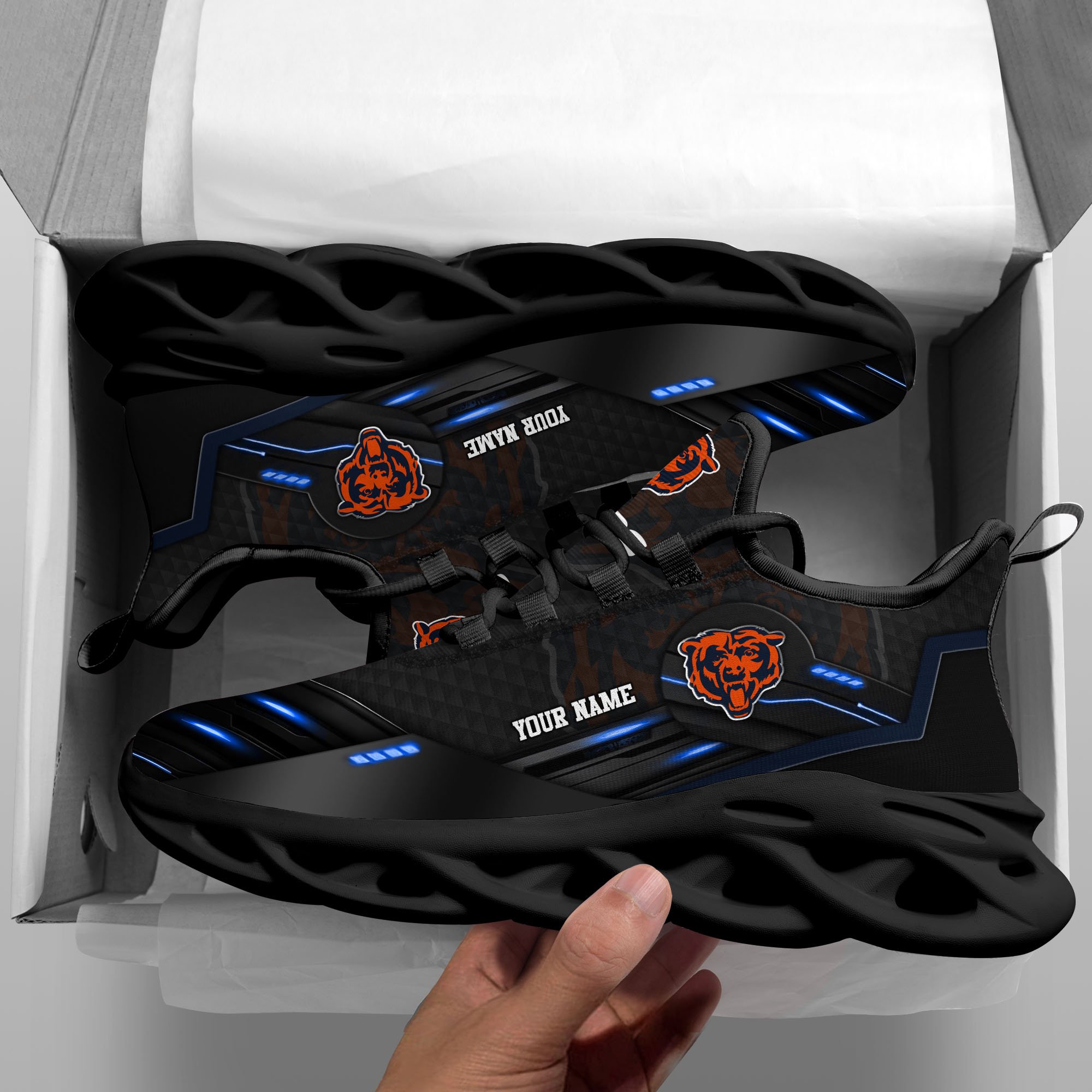 Chicago Bears Black Clunky Sneaker Custom Name, Max Soul Shoes, Sport Gifts For Fan