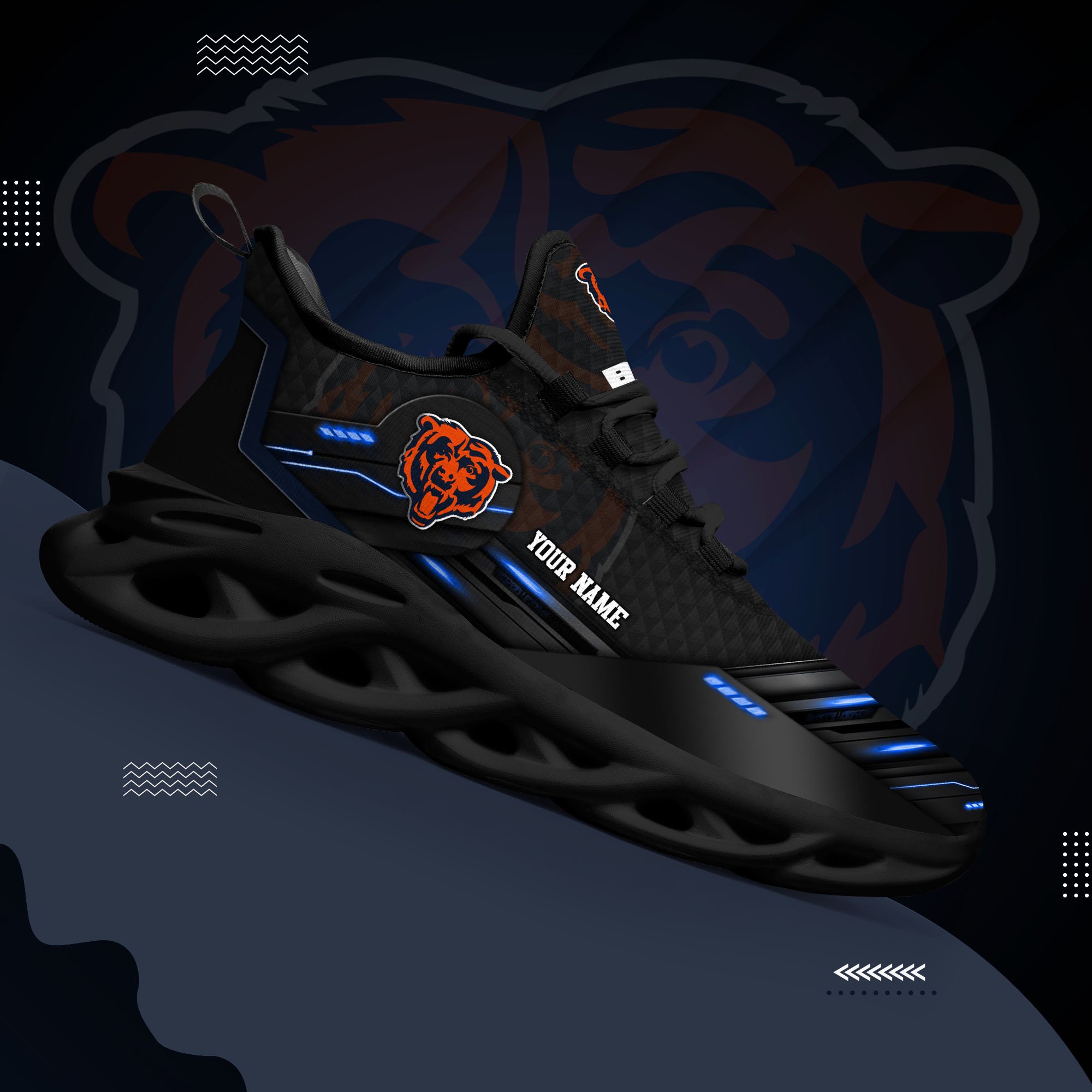 Chicago Bears Black Clunky Sneaker Custom Name, Max Soul Shoes, Sport Gifts For Fan