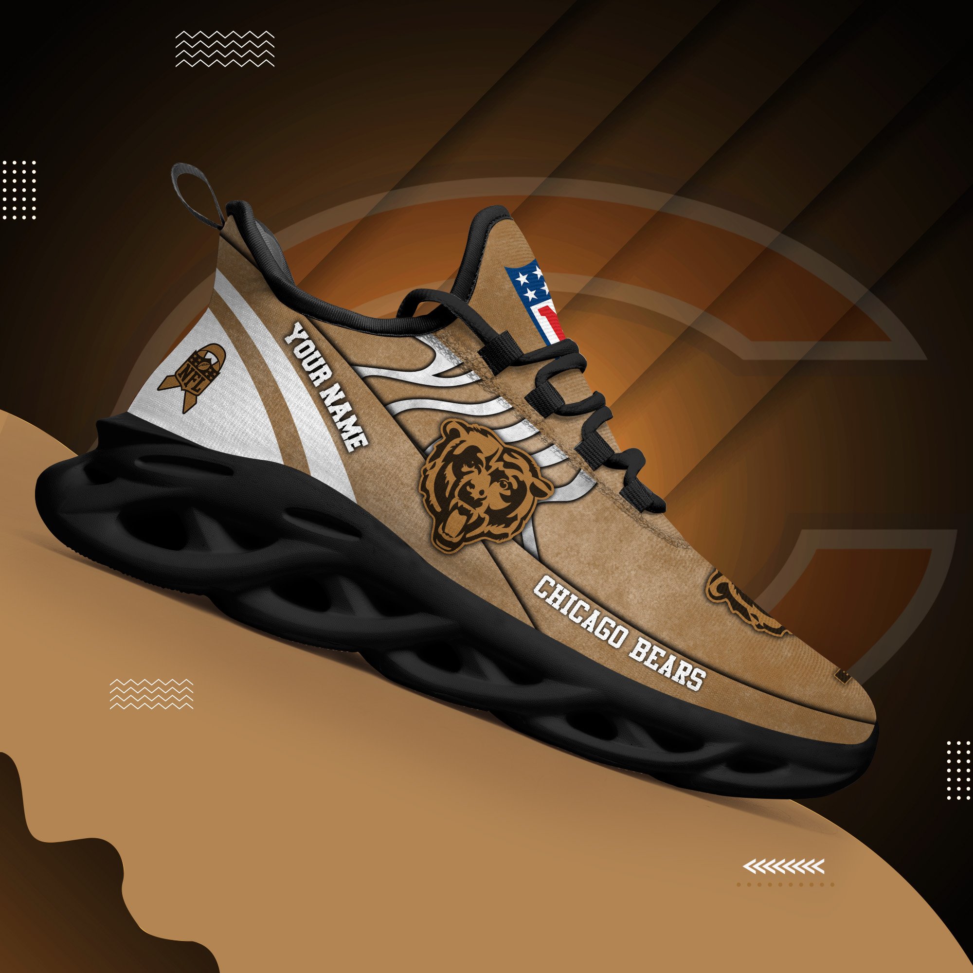 Chicago Bears Black Max Soul Shoes 2025 Versions Custom Your Name And Number 264