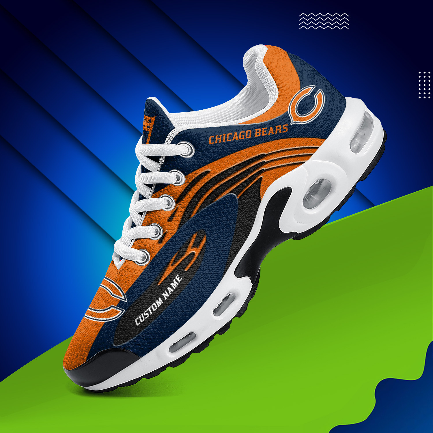Chicago Bears Personalized Name Team Logo Mix Colors Wave Line TN Air Max Shoes Air Cushion Sneakers