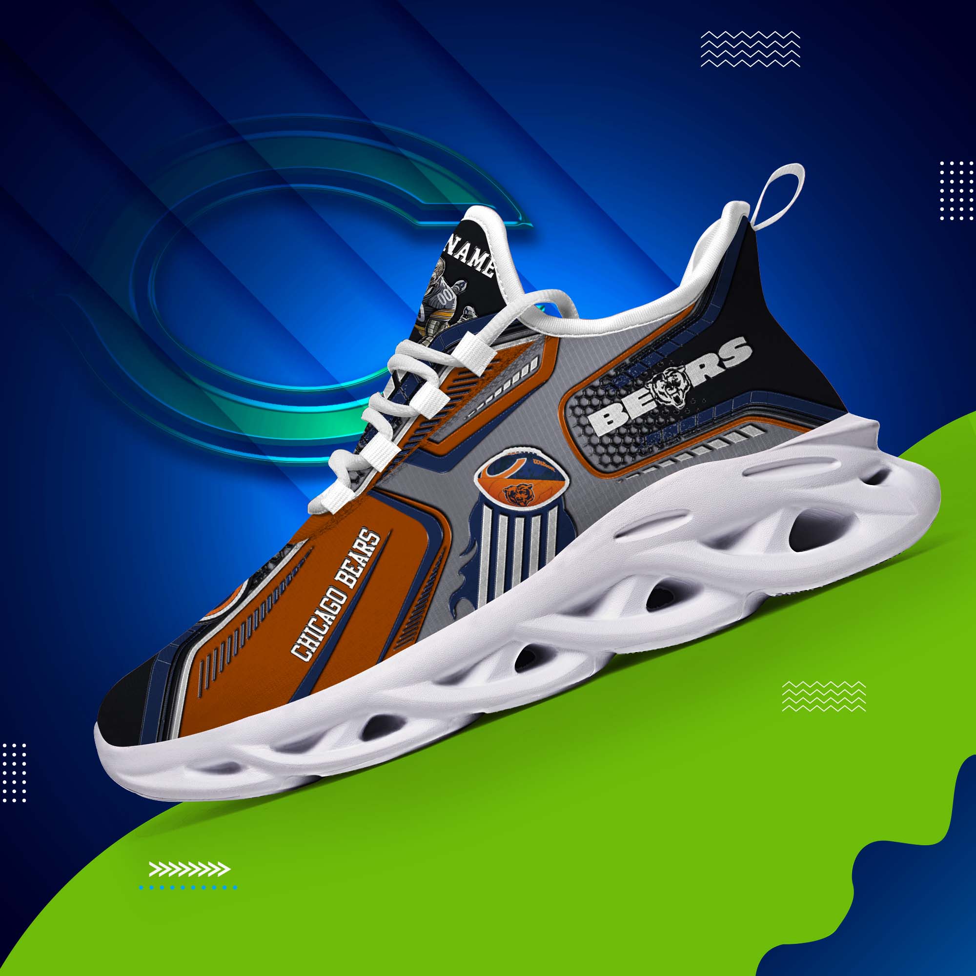 Chicago Bears White C Sneakers 2025 Version Personalized Your Name, Sport Sneakers , Sport Gifts PH605