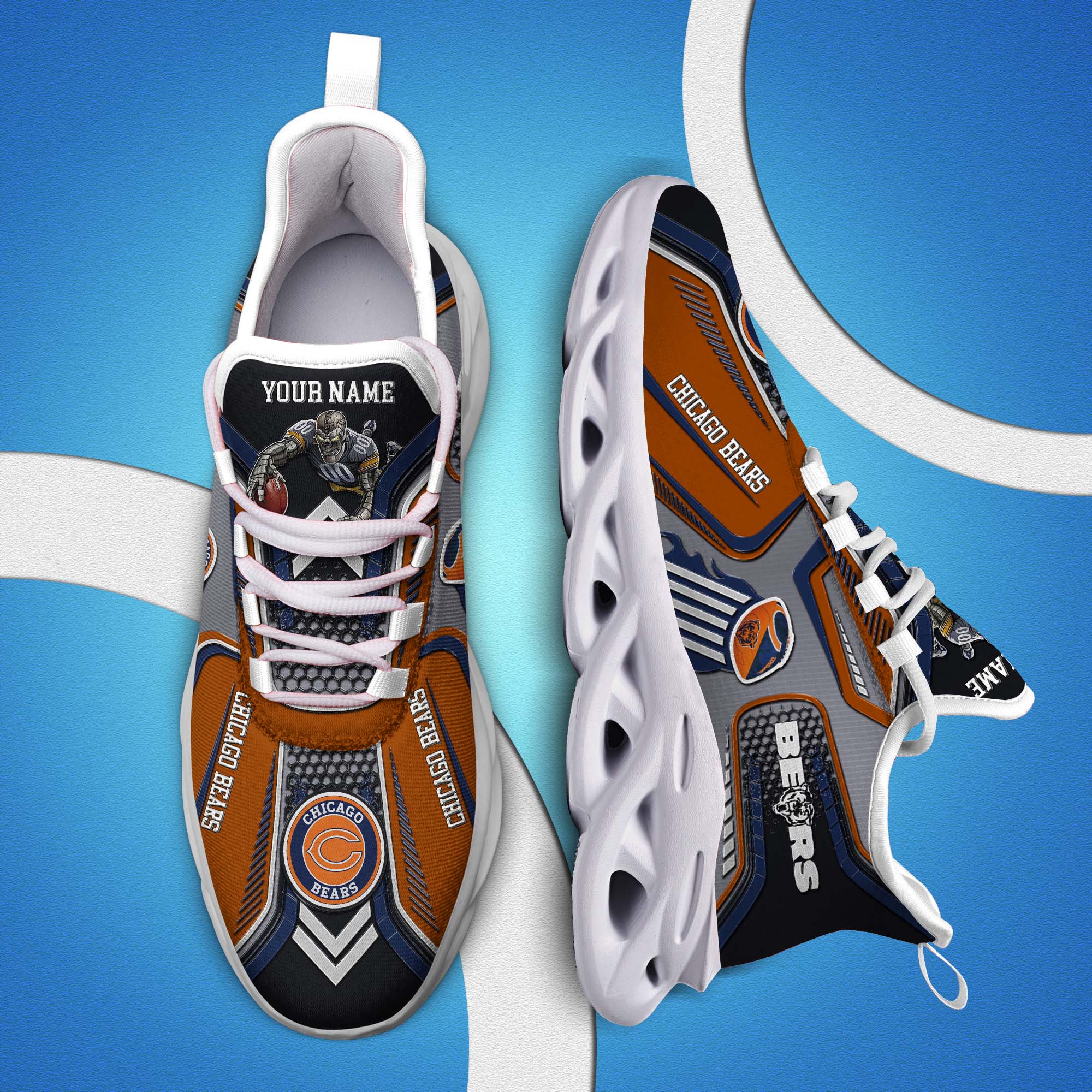 Chicago Bears White C Sneakers 2025 Version Personalized Your Name, Sport Sneakers , Sport Gifts PH605