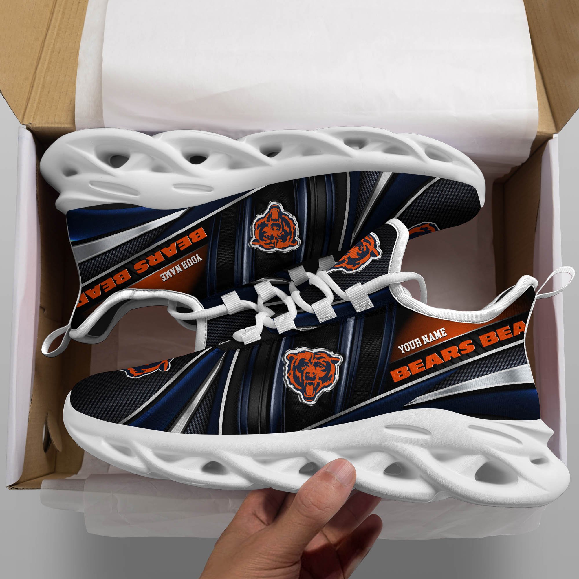 Chicago Bears White C Sneakers 2025 Version Personalized Your Name, Sport Team Sneakers, Sport Gifts PH892