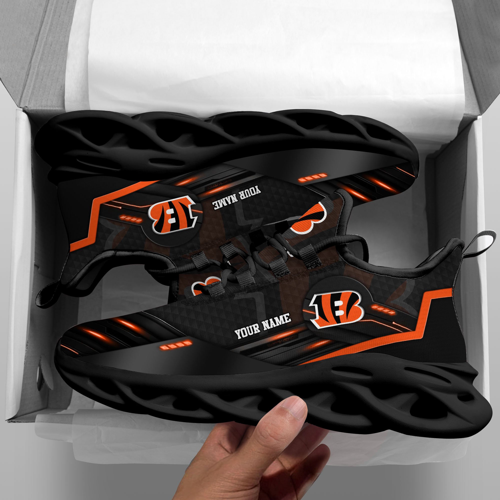 Cincinnati Bengals Black Clunky Sneaker Custom Name, Max Soul Shoes, Sport Gifts For Fan