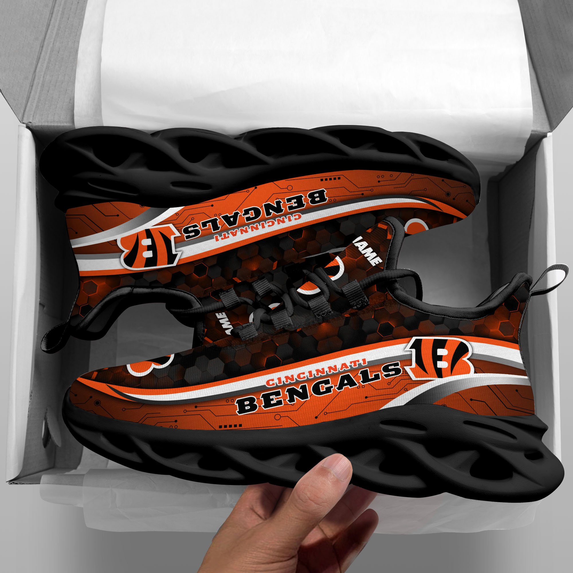 Cincinnati Bengals Black Clunky Sneakers Custom Name, Max Soul Shoes, Sport Gifts