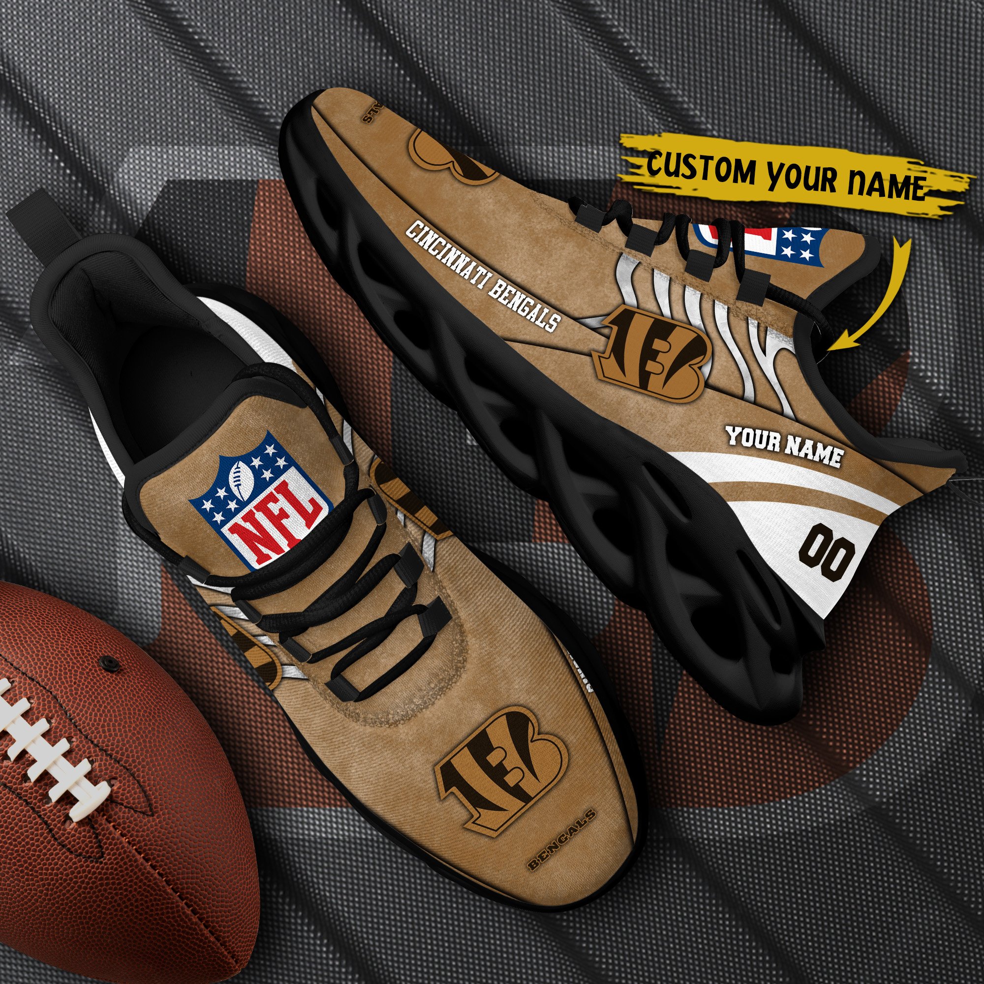 Cincinnati Bengals Black Max Soul Shoes 2025 Versions Custom Your Name And Number 264