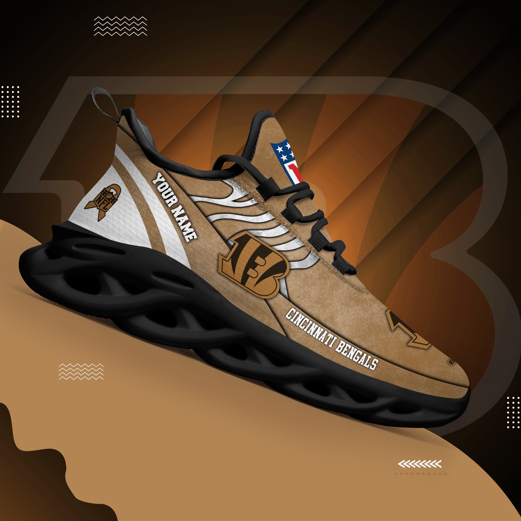 Cincinnati Bengals Black Max Soul Shoes 2025 Versions Custom Your Name And Number 264