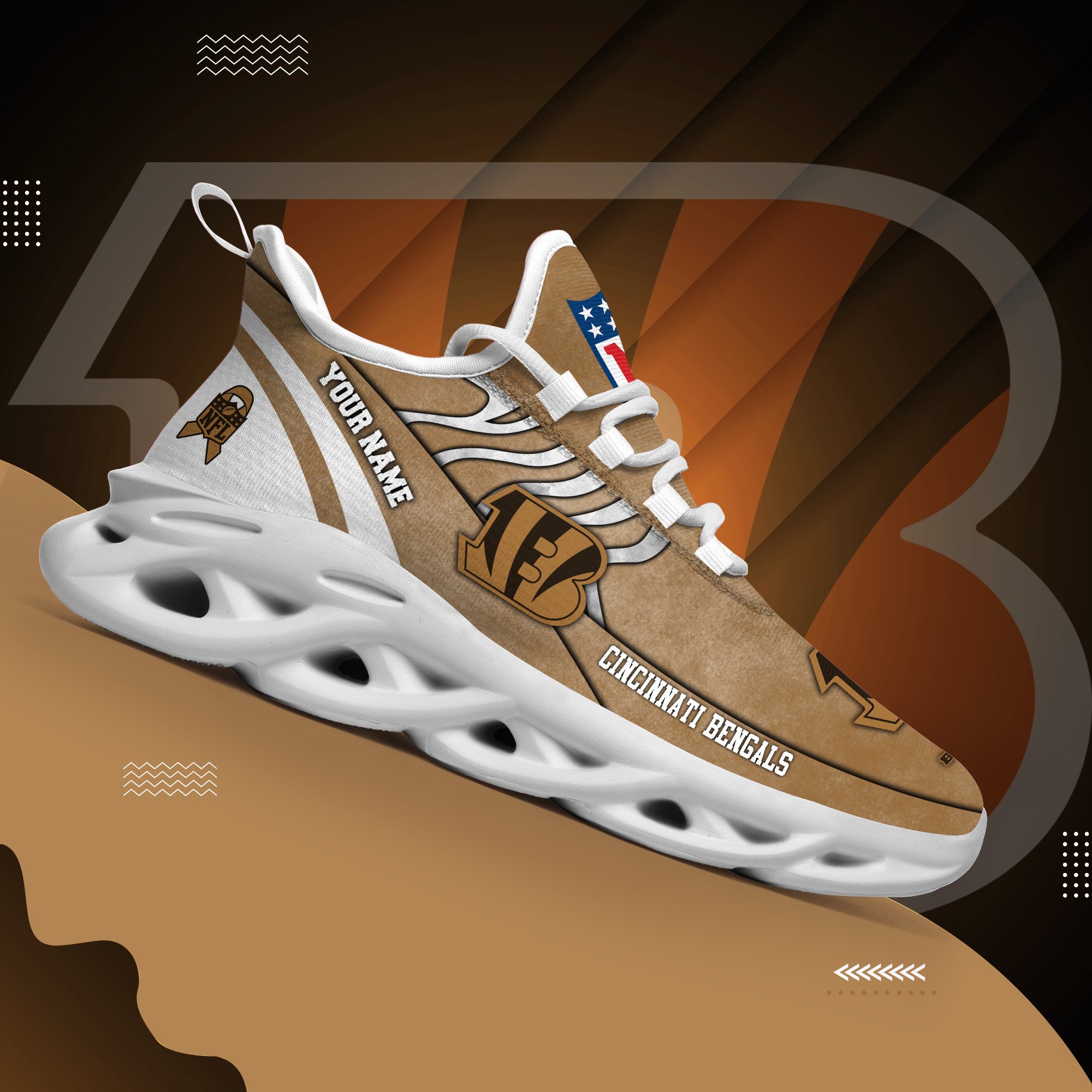 Cincinnati Bengals Black Max Soul Shoes 2025 Versions Custom Your Name And Number 264
