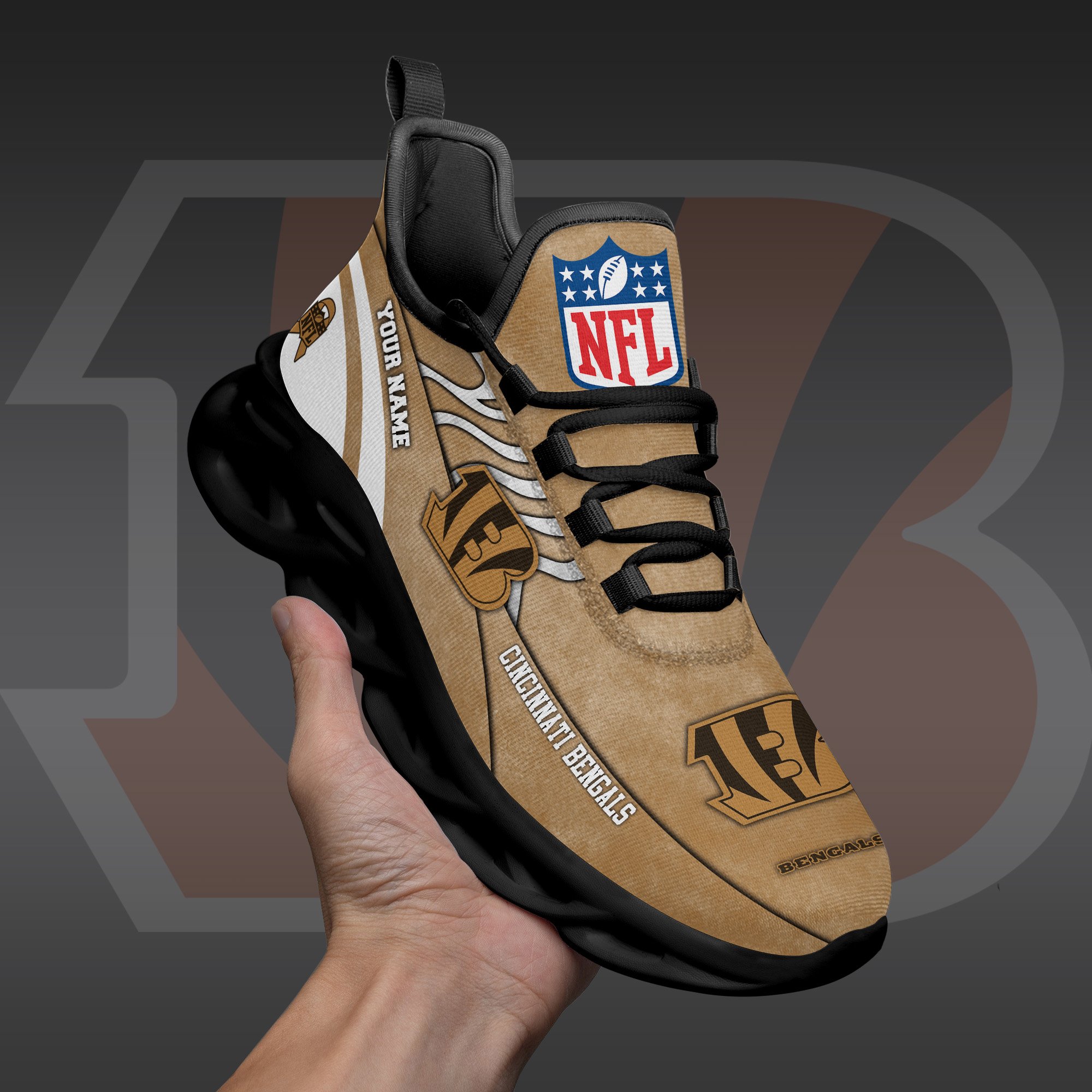Cincinnati Bengals Black Max Soul Shoes 2025 Versions Custom Your Name And Number 264