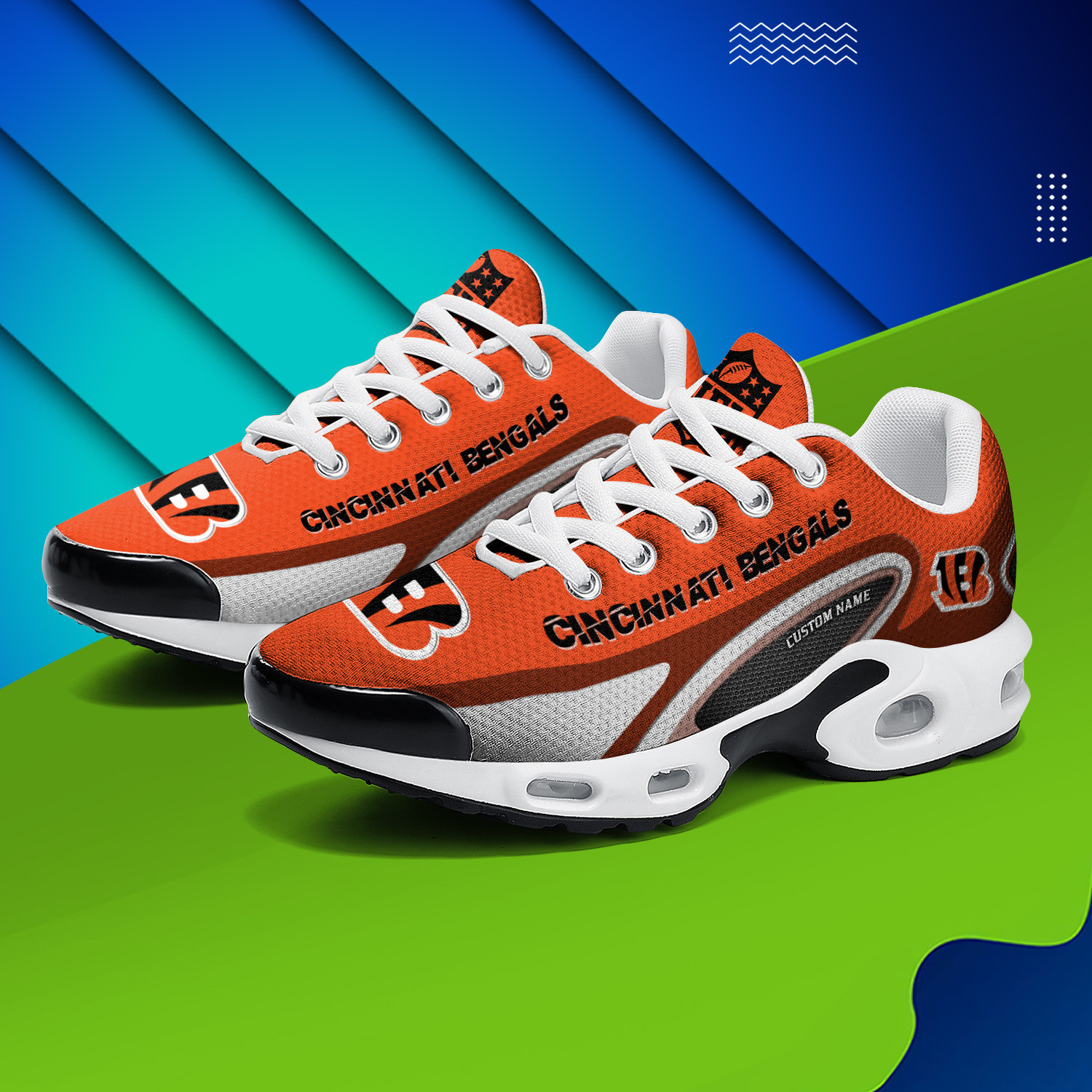 Cincinnati Bengals Personalized Name Team Logo Mix Colors Oval Line TN Air Max Shoes Air Cushion Sneakers