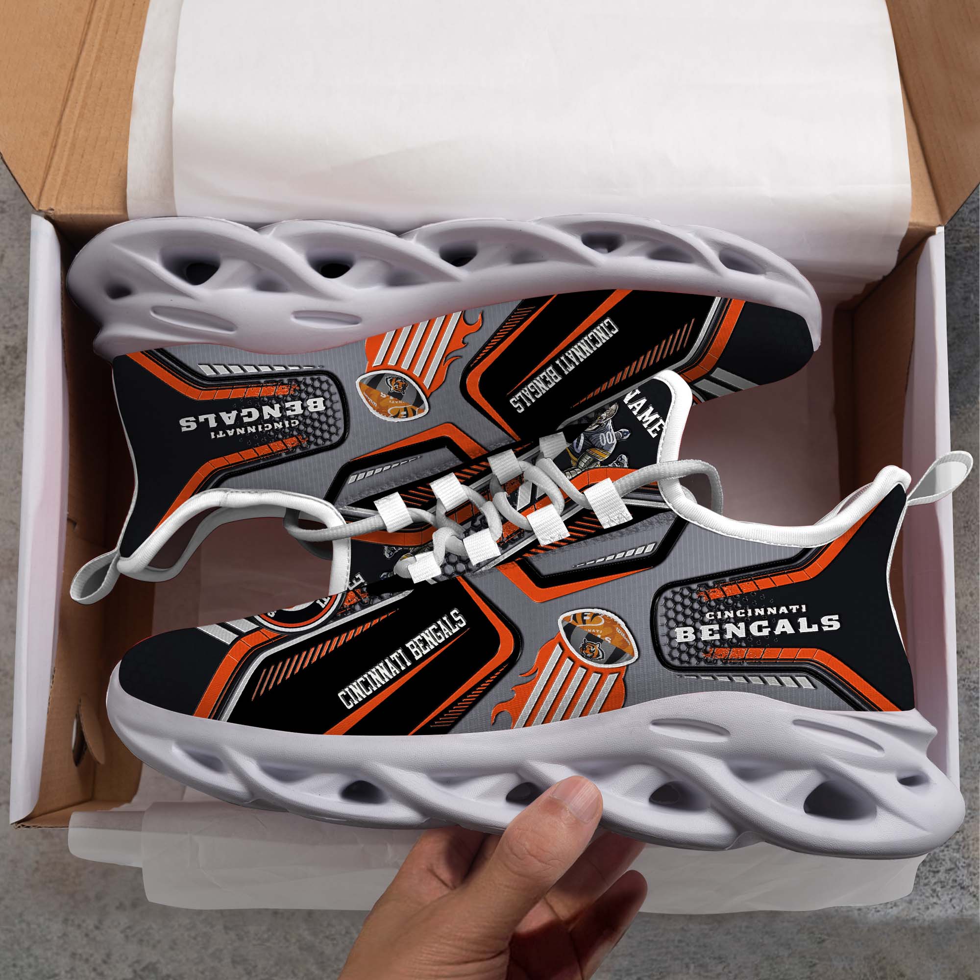 Cincinnati Bengals White C Sneakers 2025 Version Personalized Your Name, Sport Sneakers , Sport Gifts PH605