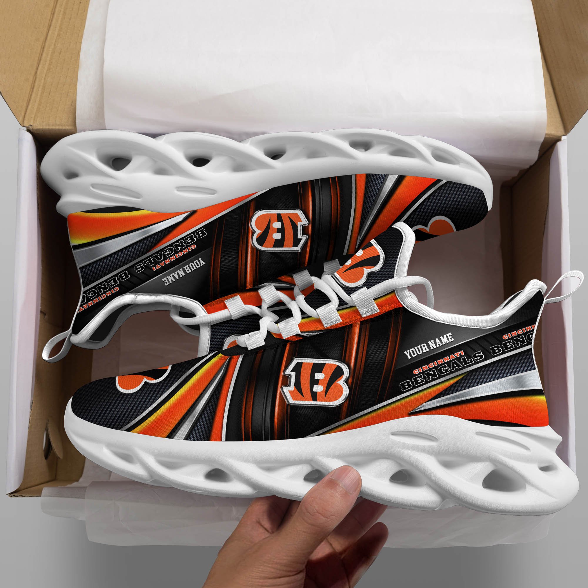 Cincinnati Bengals White C Sneakers 2025 Version Personalized Your Name, Sport Team Sneakers, Sport Gifts PH892