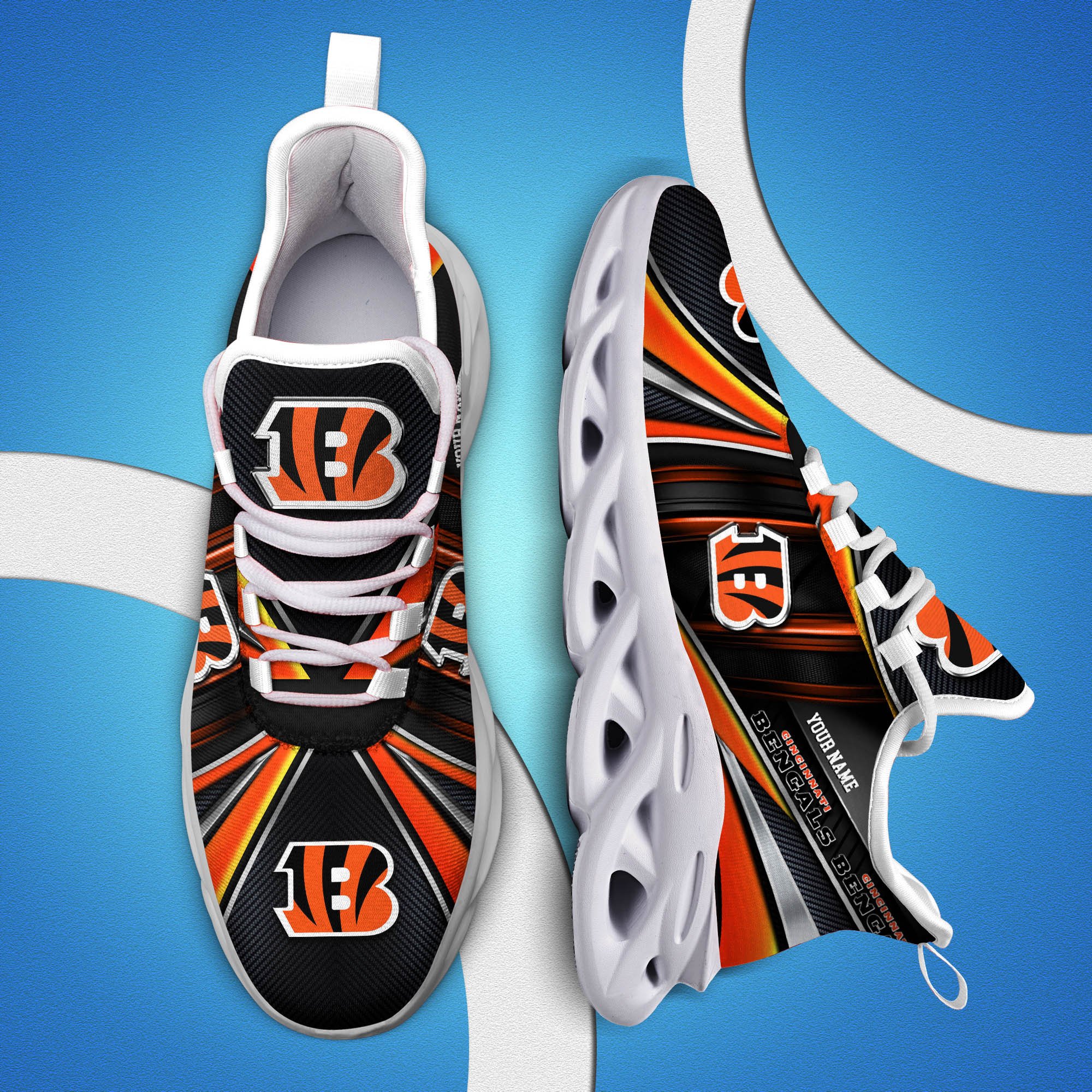 Cincinnati Bengals White C Sneakers 2025 Version Personalized Your Name, Sport Team Sneakers, Sport Gifts PH892
