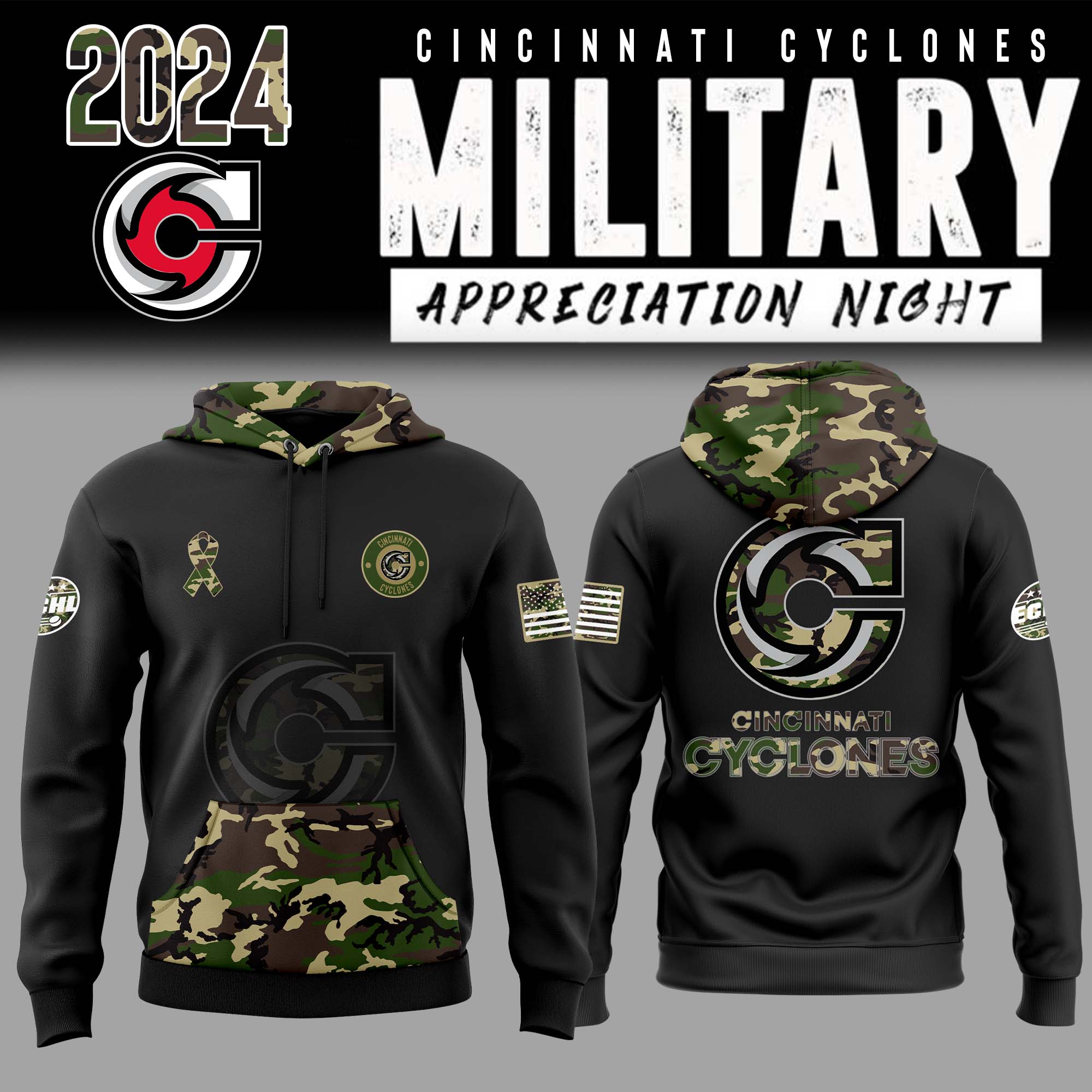 Cincinnati Cyclones x Military Appreciation Night Pullover Hoodie 