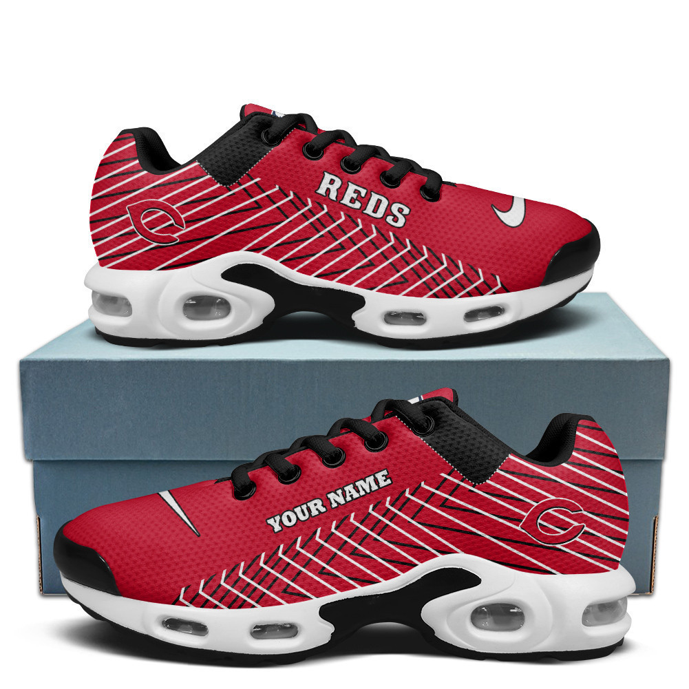 Cincinnati Reds Personalized Name Team Colors Jagged Lines TN Shoes Air Cushion Sneakers