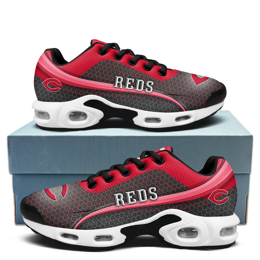 Cincinnati Reds Personalized Name Team Colors Wave Line Beehive Pattern TN Air Max Shoes Air Cushion Sneakers