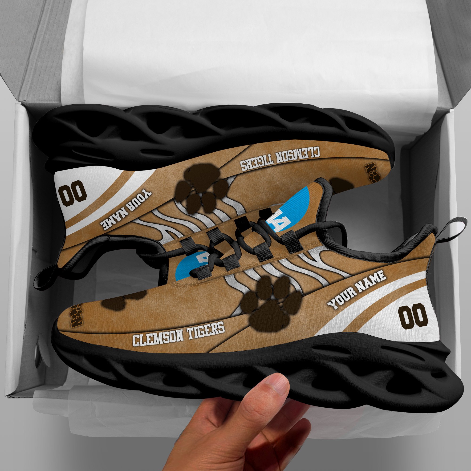 Clemson Tigers Black Max Soul Shoes 2025 Versions Custom Your Name And Number 312
