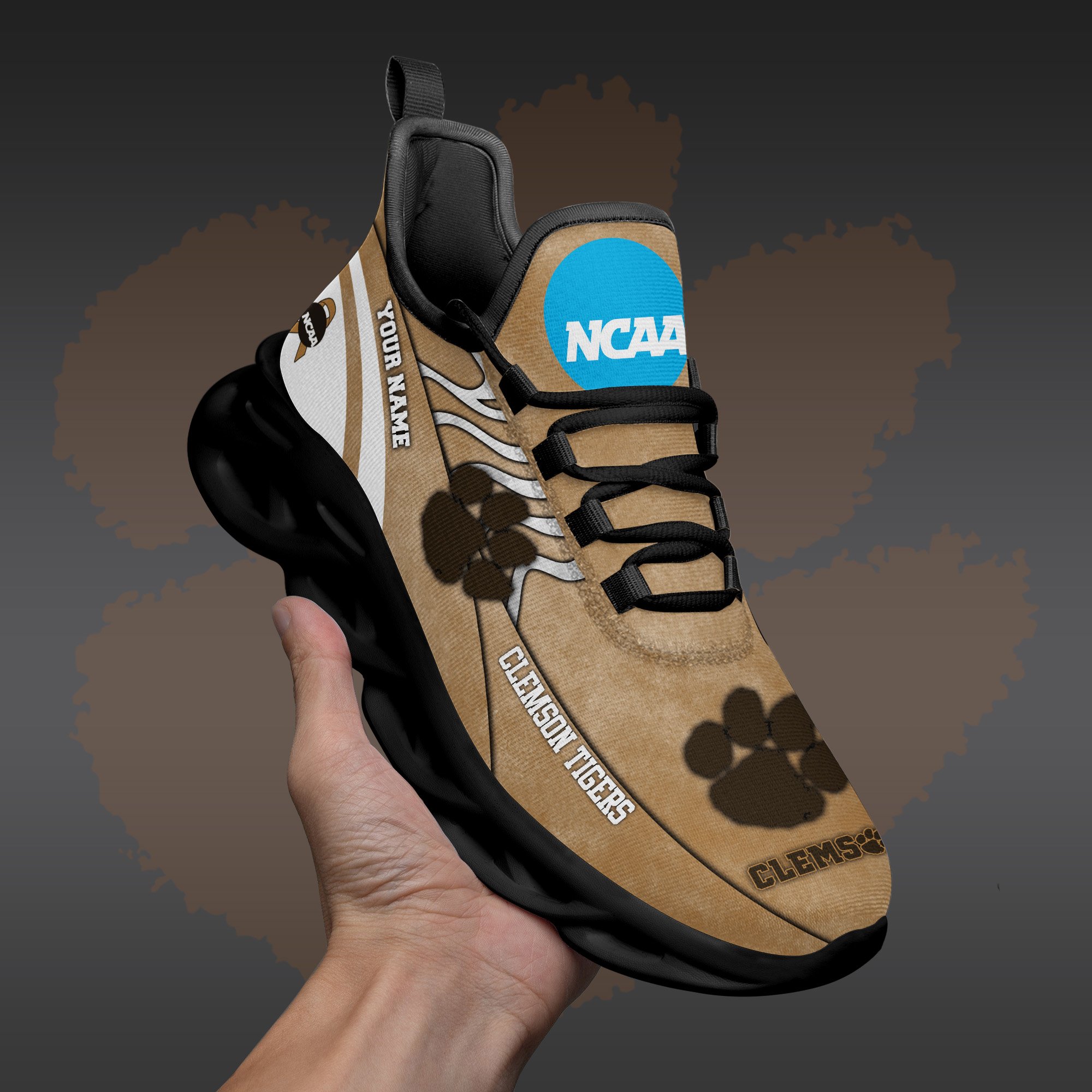 Clemson Tigers Black Max Soul Shoes 2025 Versions Custom Your Name And Number 312