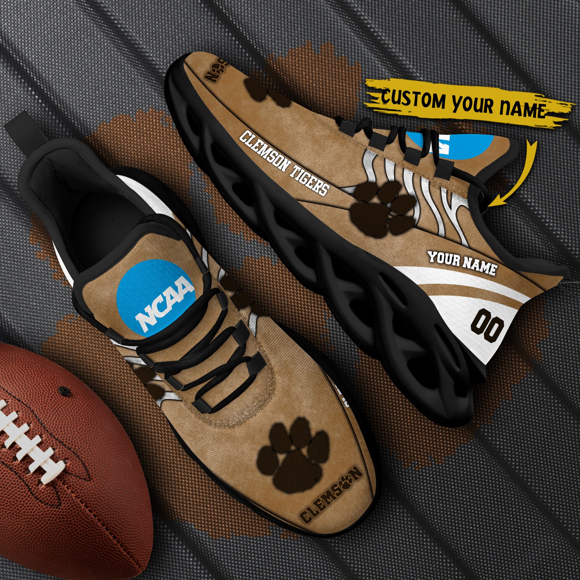 Clemson Tigers Black Max Soul Shoes 2025 Versions Custom Your Name And Number 312