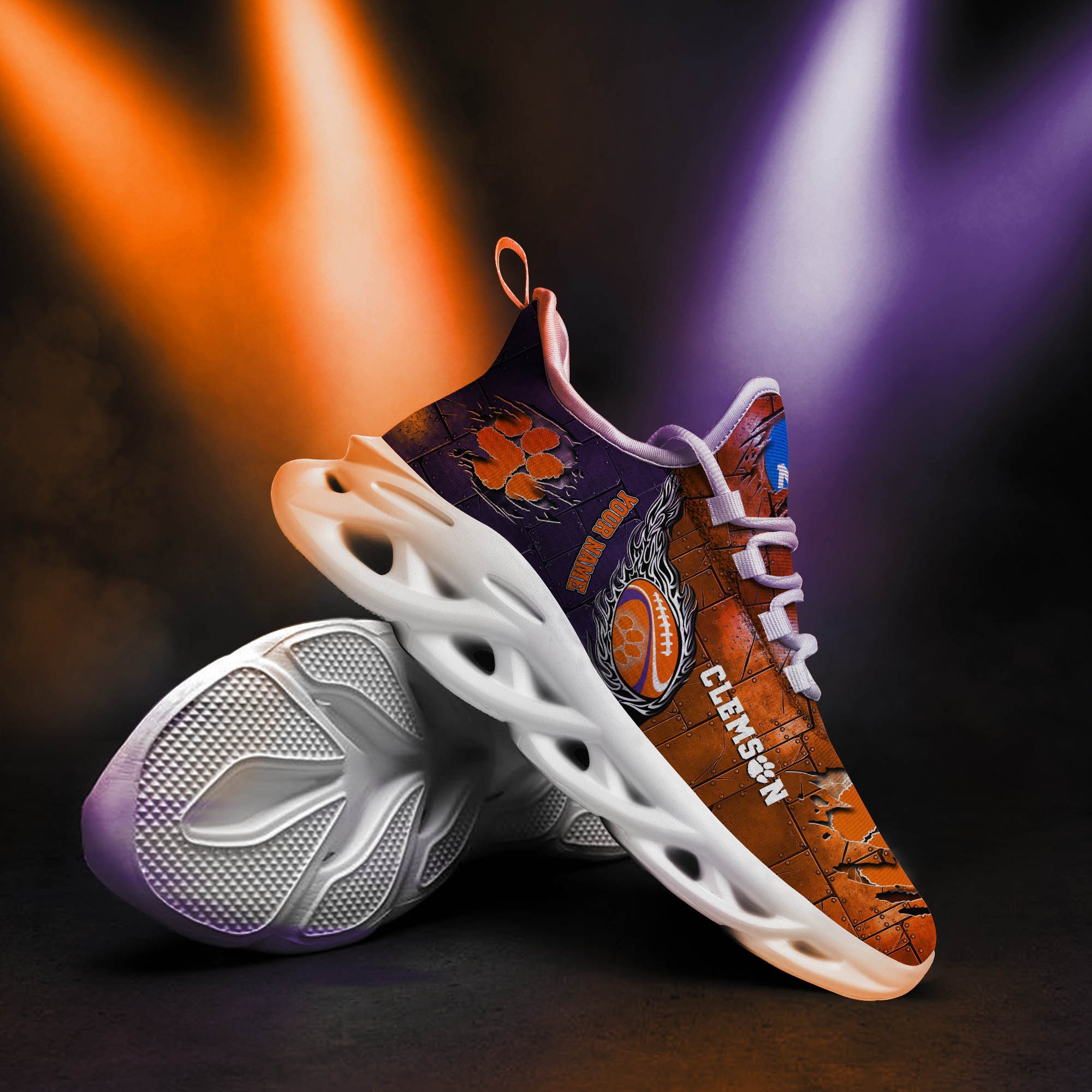 Clemson Tigers Black Max Soul Shoes 2025 Versions, White Max Soul Shoes Custom Your Name PH879