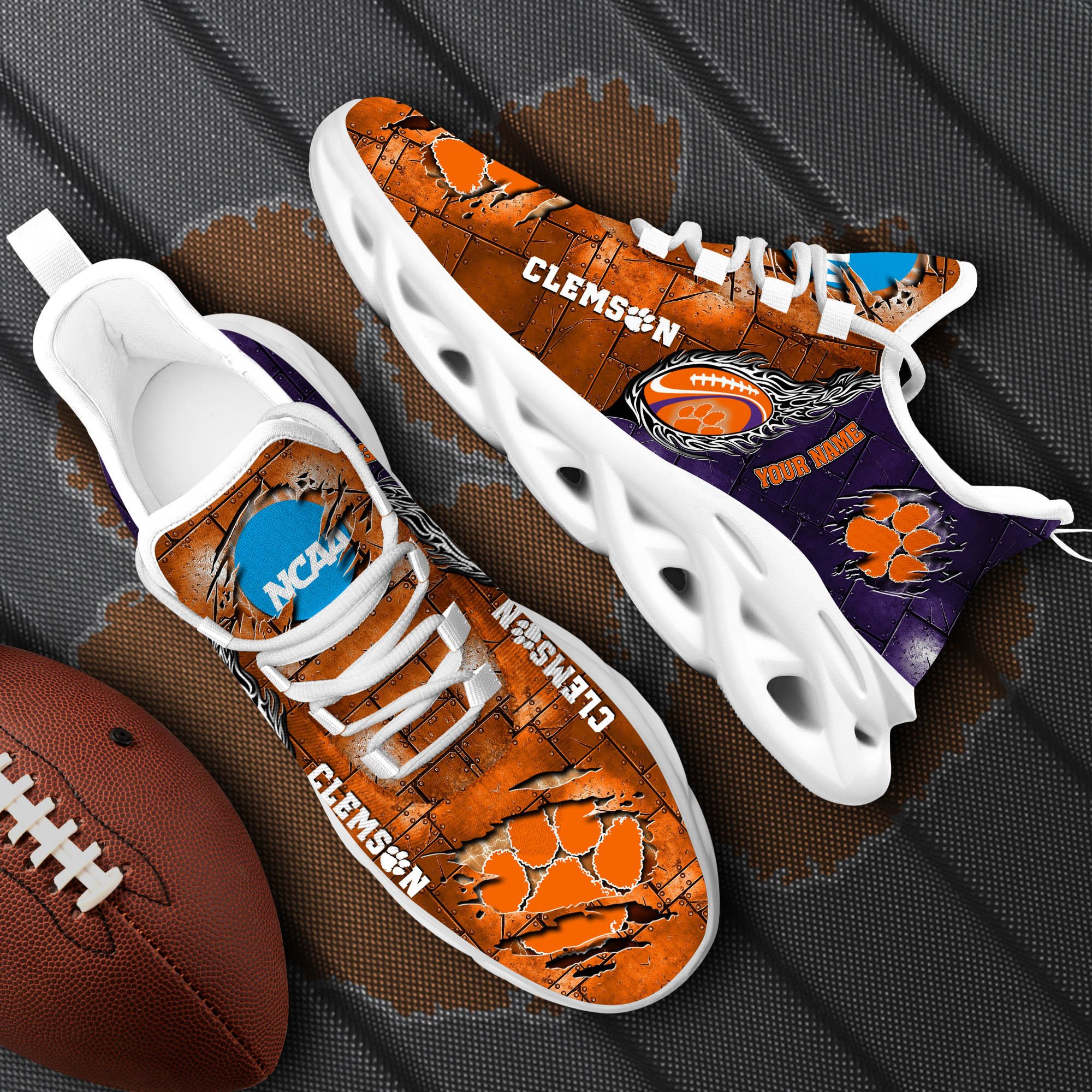 Clemson Tigers Black Max Soul Shoes 2025 Versions, White Max Soul Shoes Custom Your Name PH879