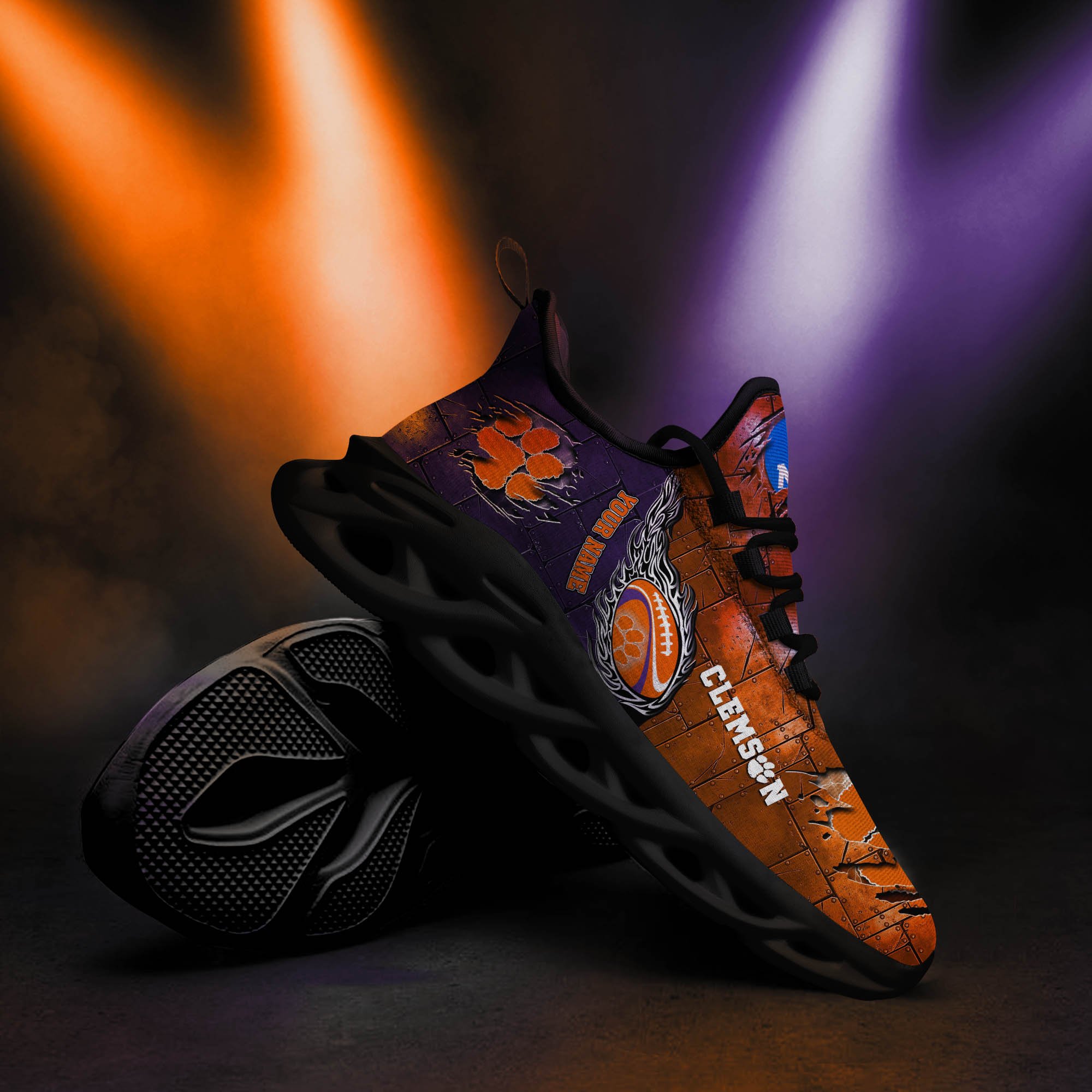 Clemson Tigers Black Max Soul Shoes 2025 Versions, White Max Soul Shoes Custom Your Name PH879