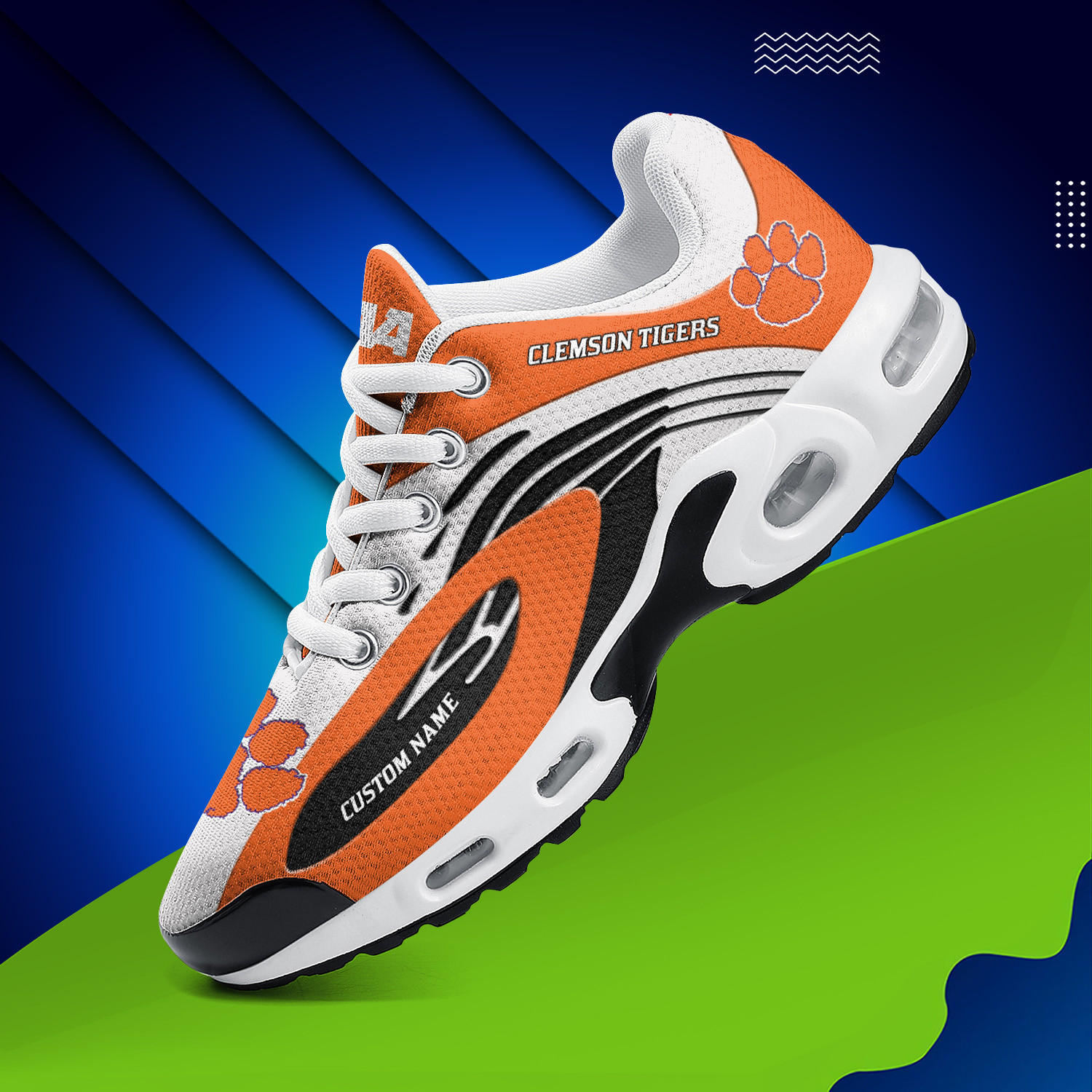 Clemson Tigers Personalized Name Team Logo Mix Colors Wave Line TN Shoes Air Cushion Sneakers